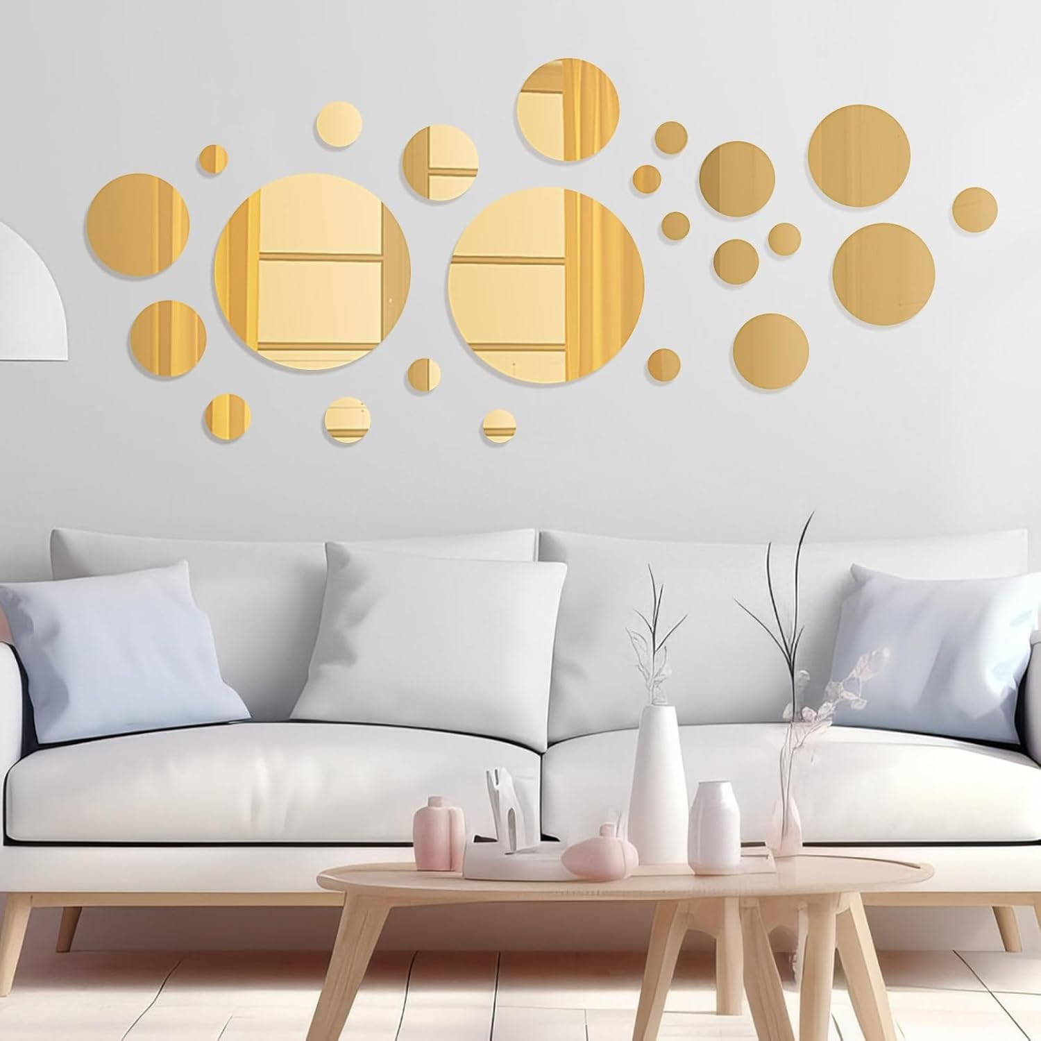 32 Pieces Mirror Wall Stickers Removable Acrylic Setting Adhesive Round Circl…