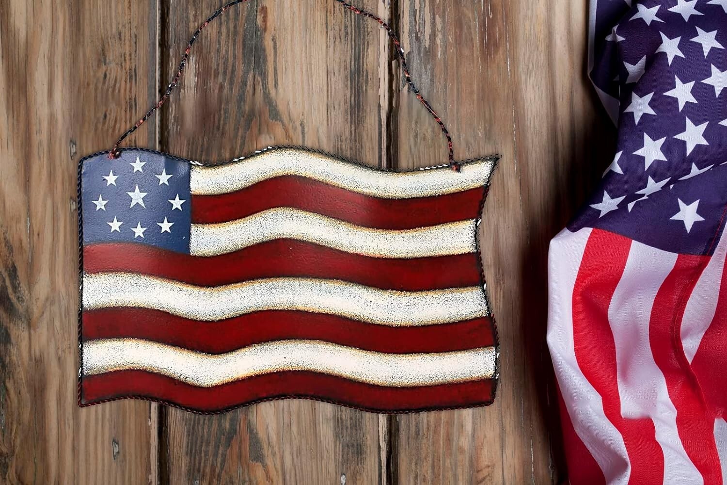Metal American Flag Sign Patriotic Hanging Wall Art Decorative Iron Plaque Vinta
