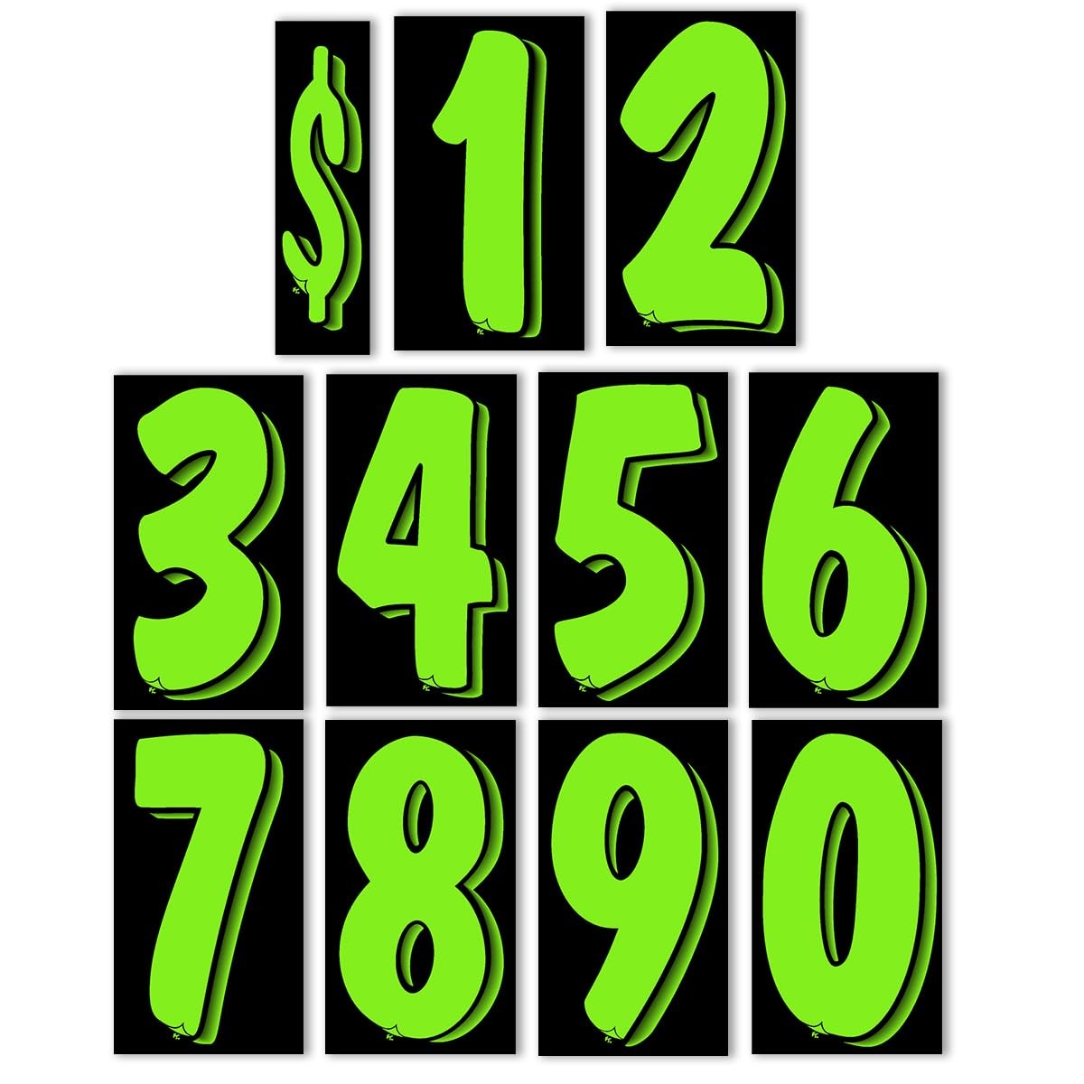 11 Dozen Windshield Pricing Stickers – Green Black Number Labels for Dealers
