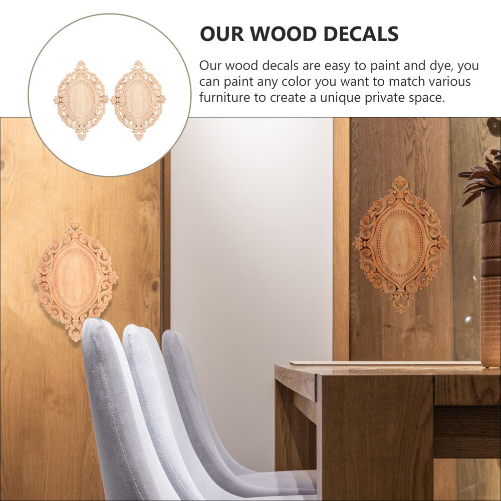 2pcs Wood Carved Onlay Wood Carving Appliques Traditional Furniture Wood Decal
