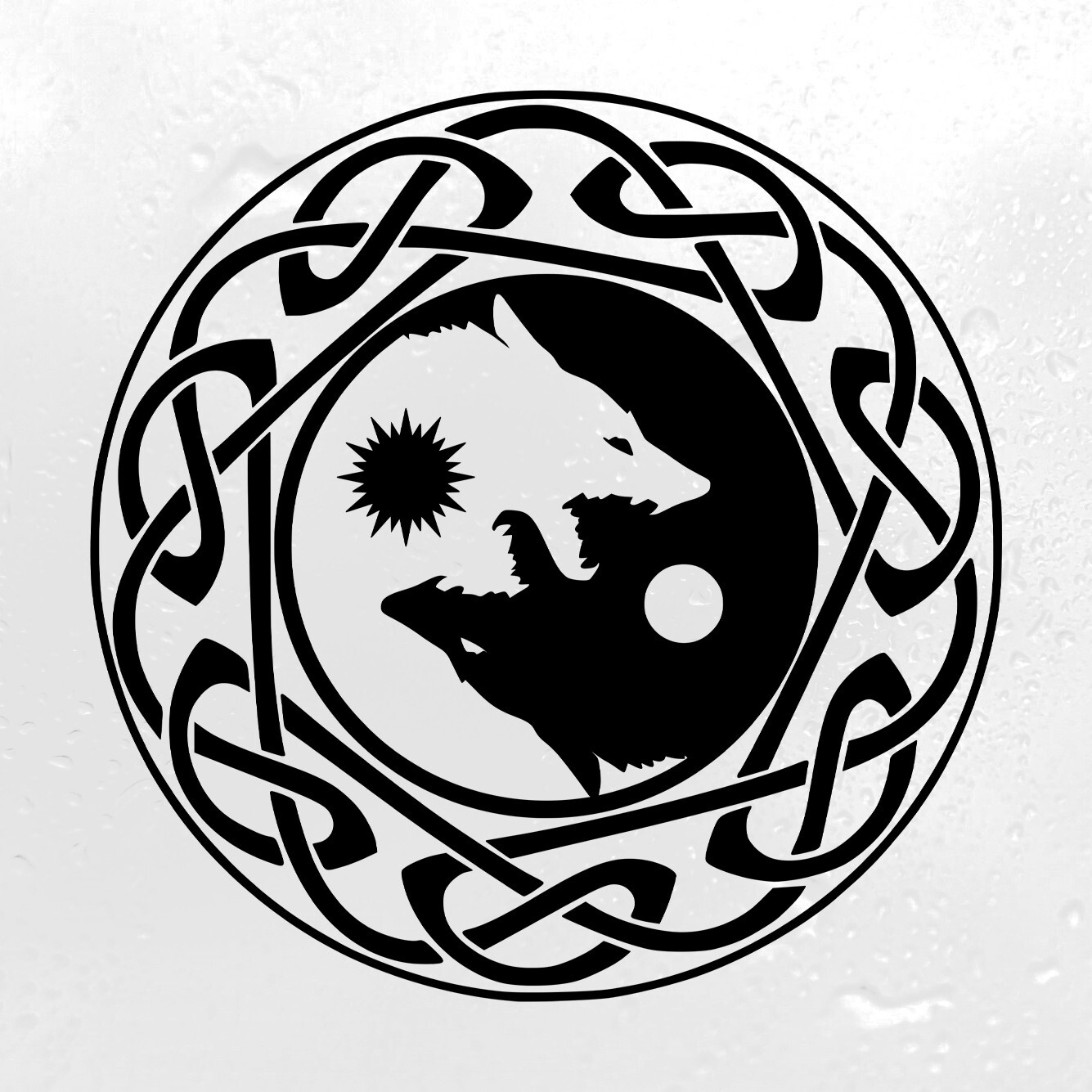 Celtic Knot Circle with Fenrir Skoll Rune Vinyl Decal | Viking Wolf Knotwork