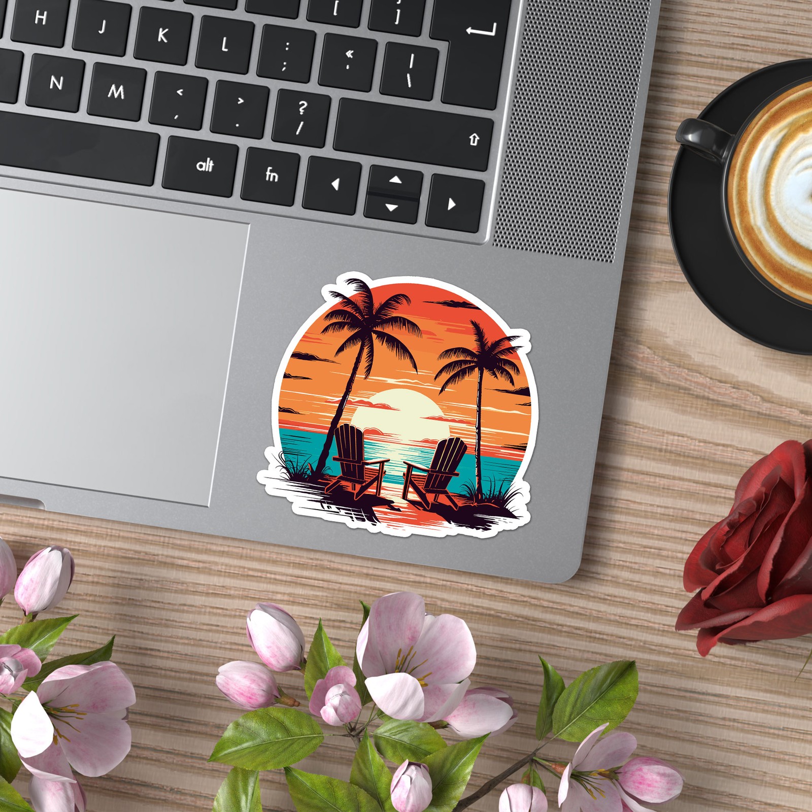Beach Chairs Sunset – Vinyl Decal Sticker – Car Window Laptop – ebn11918