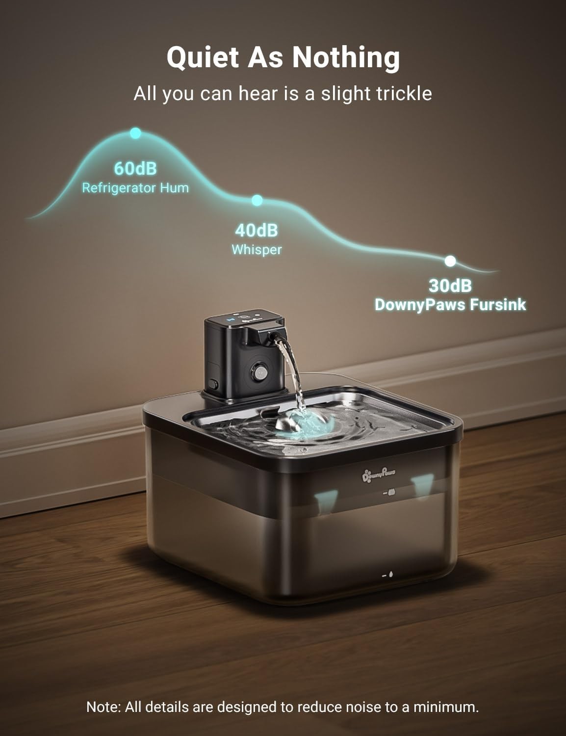 Cat Water Fountain Cordless, 84oz/2.5L Fursink Wireless Pet Water ABS Black