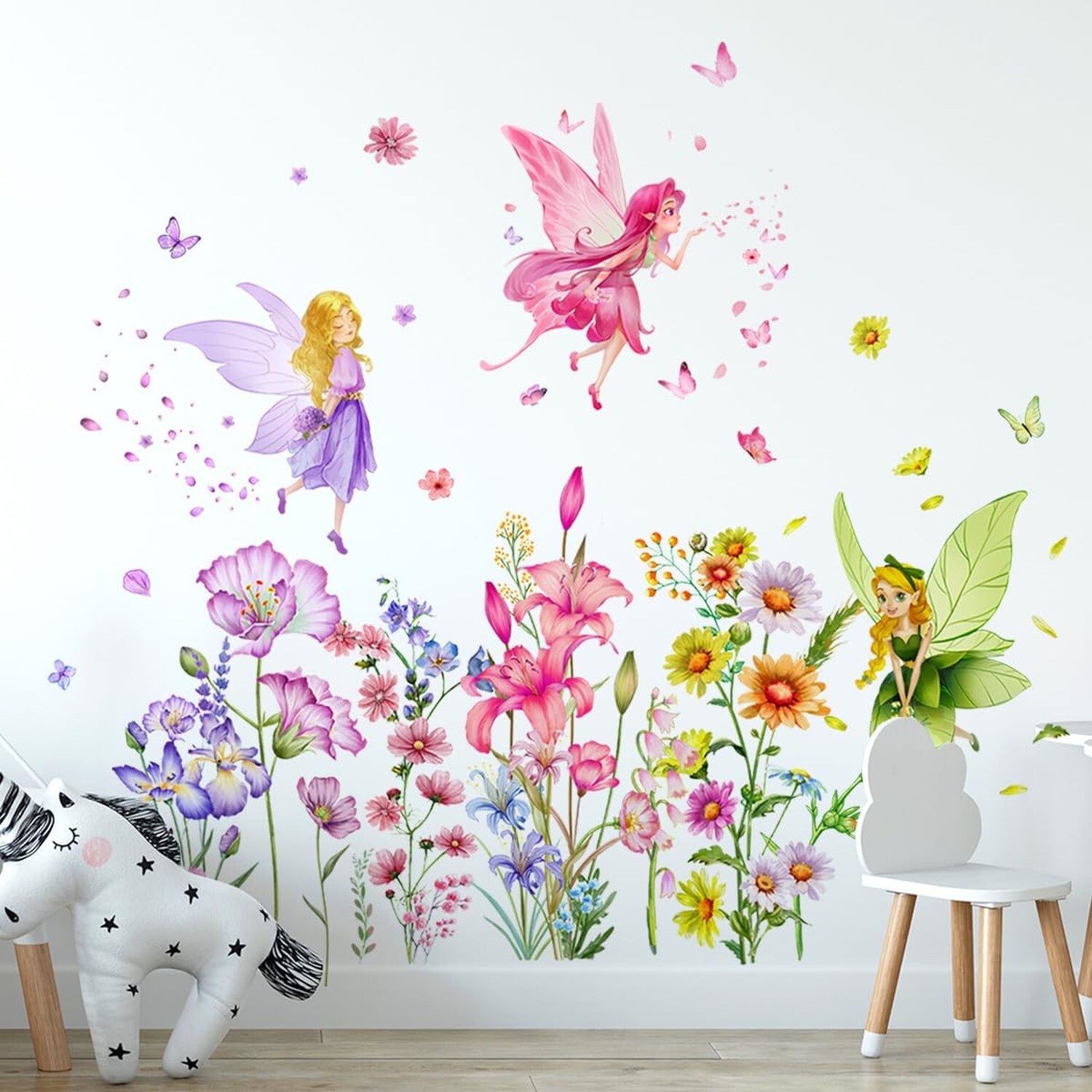 Supzone Flower Fairy Wall Stickers Butterfly Girl Wall Decals Removable Vinyl…