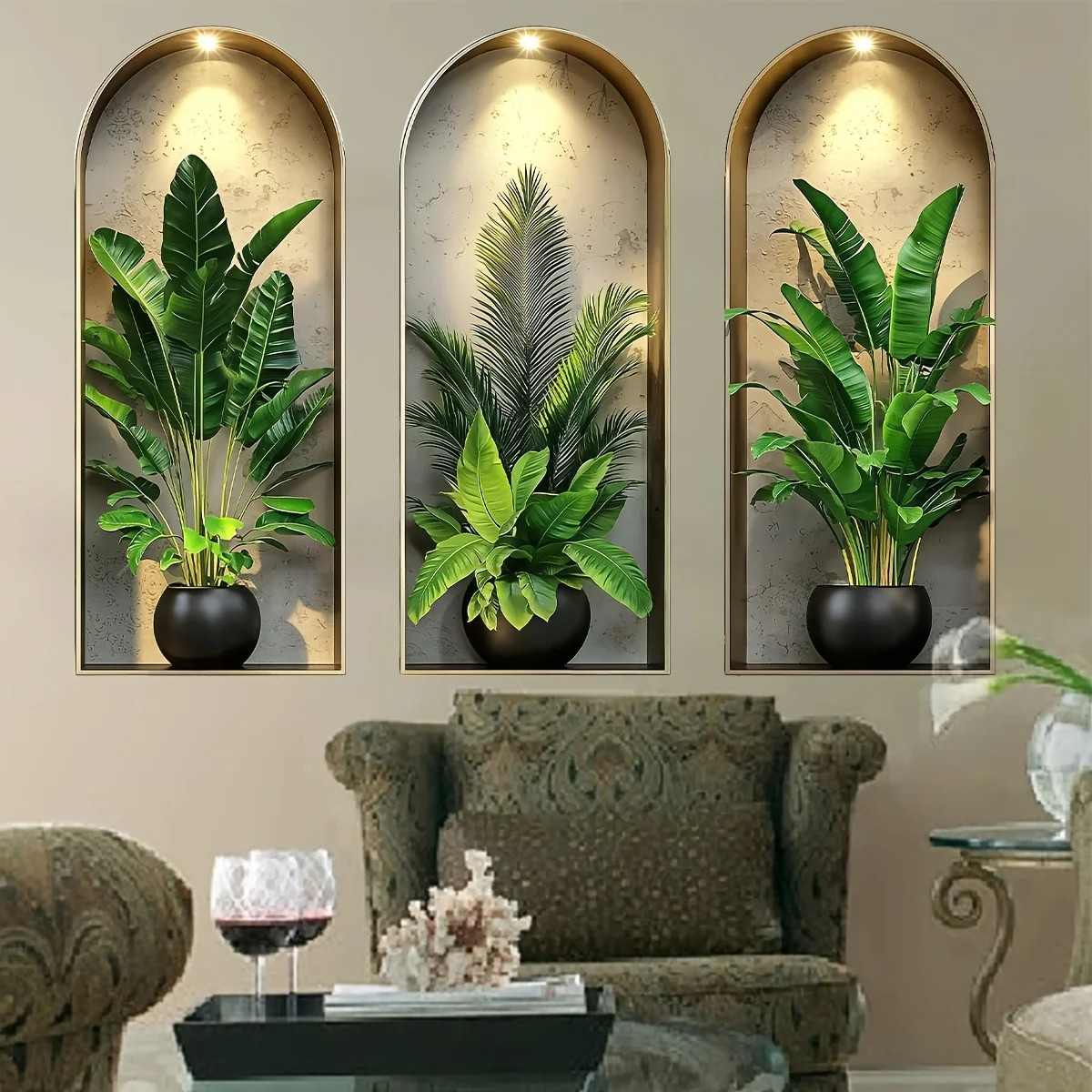 3D Watercolor Plant Wall Stickers – Realistic Potted Plants Decor, Self-Adhesive