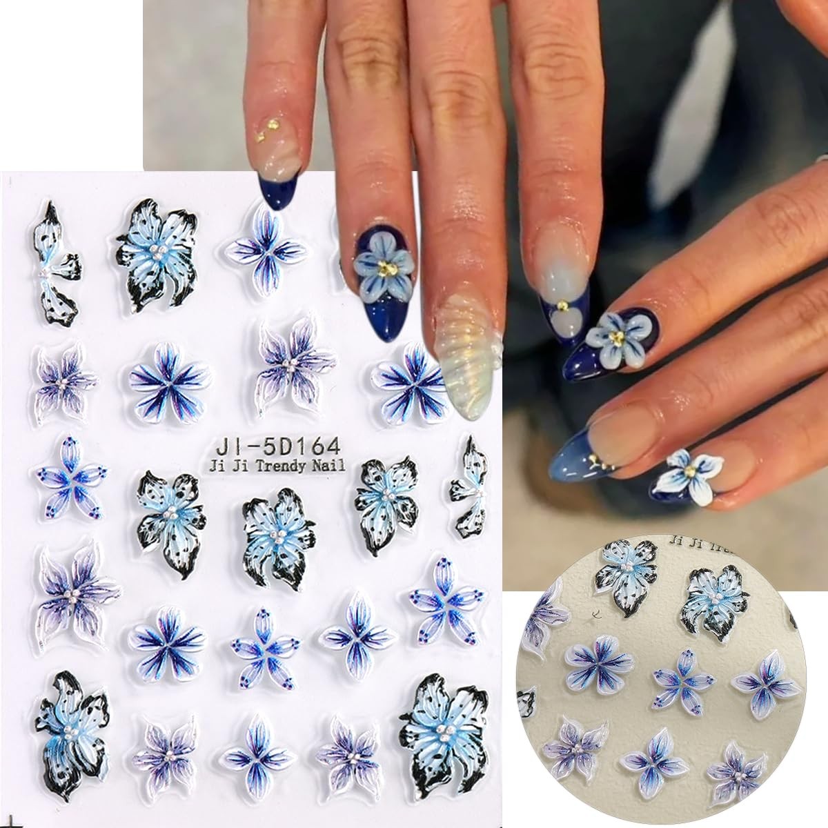 Fspronail 5D Flower Nail Art Stickers 5Pcs Embossed Pink Blue Colorful-01