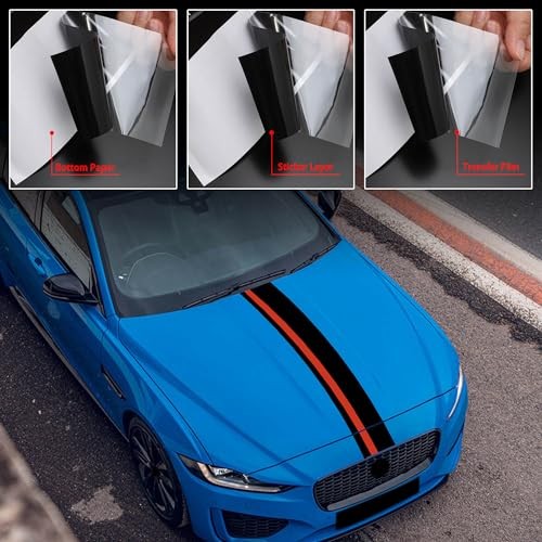 55"x7" Car Hood Sticker Auto Racing Body Side Skirt Roof Matte Black&red