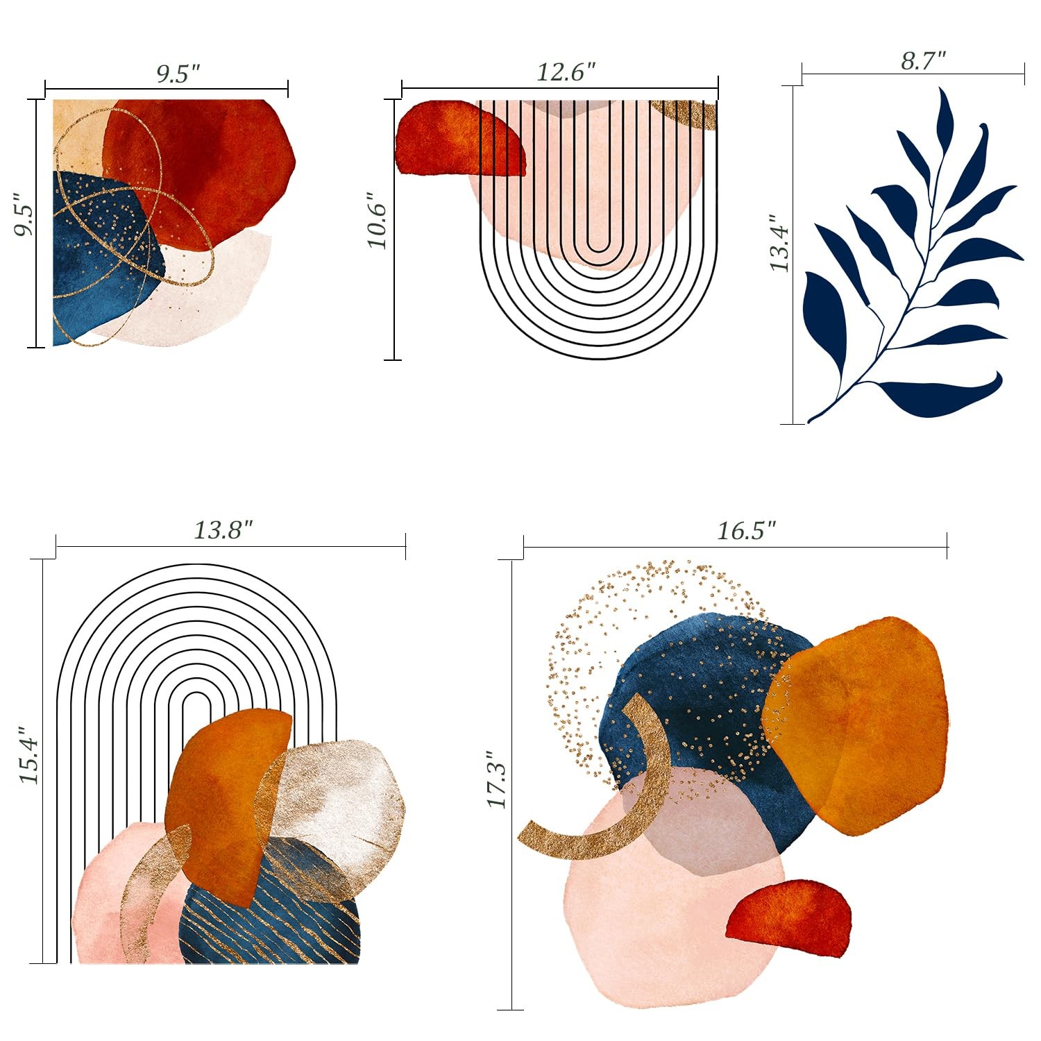 Boho Mid-Century Modern Wall Decals Peel and Stick, Archs Abstract Vinyl Wall…