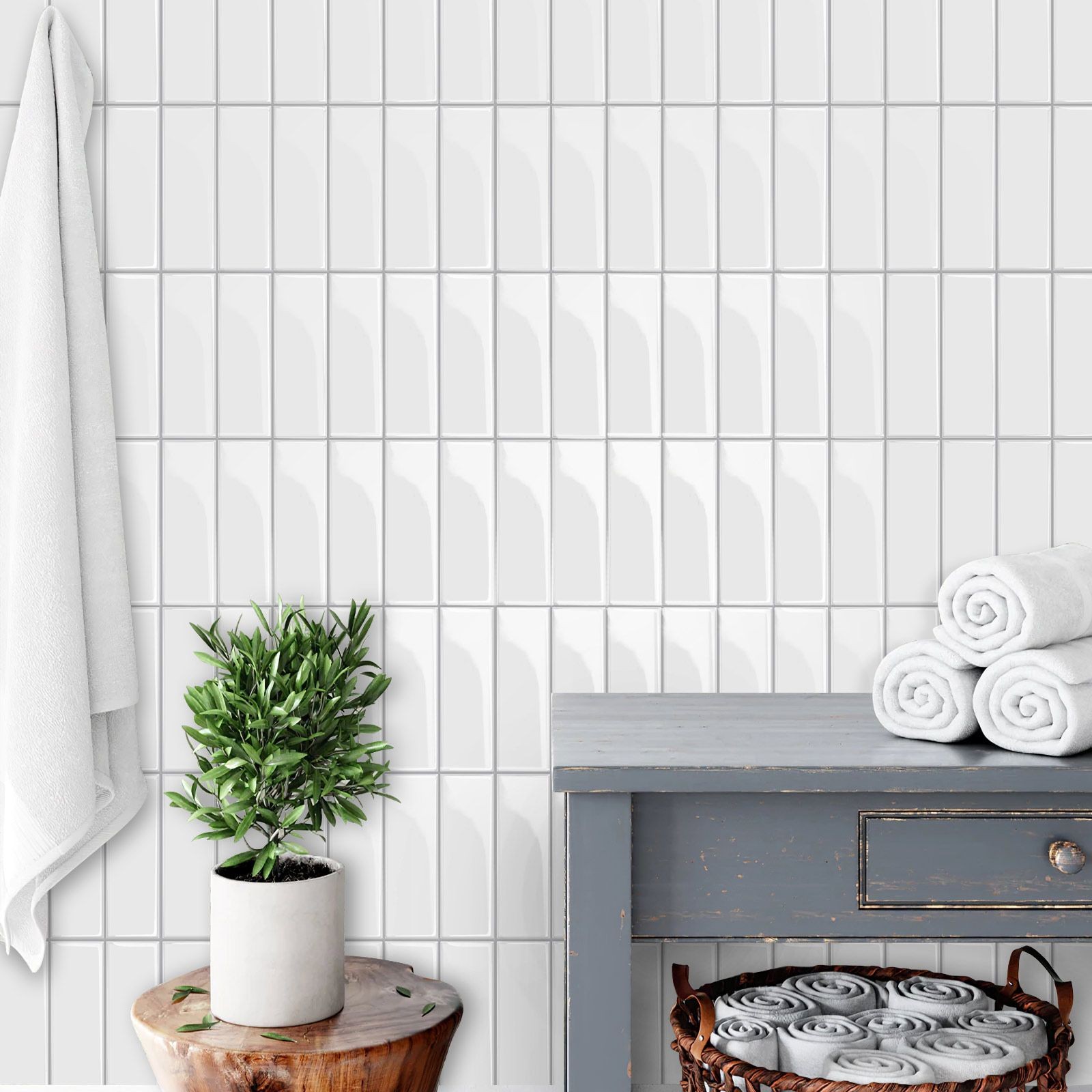 10 Pack 10" White 3D Wall Tiles PVC Self Adhesive Waterproof Kitchen Bathroom