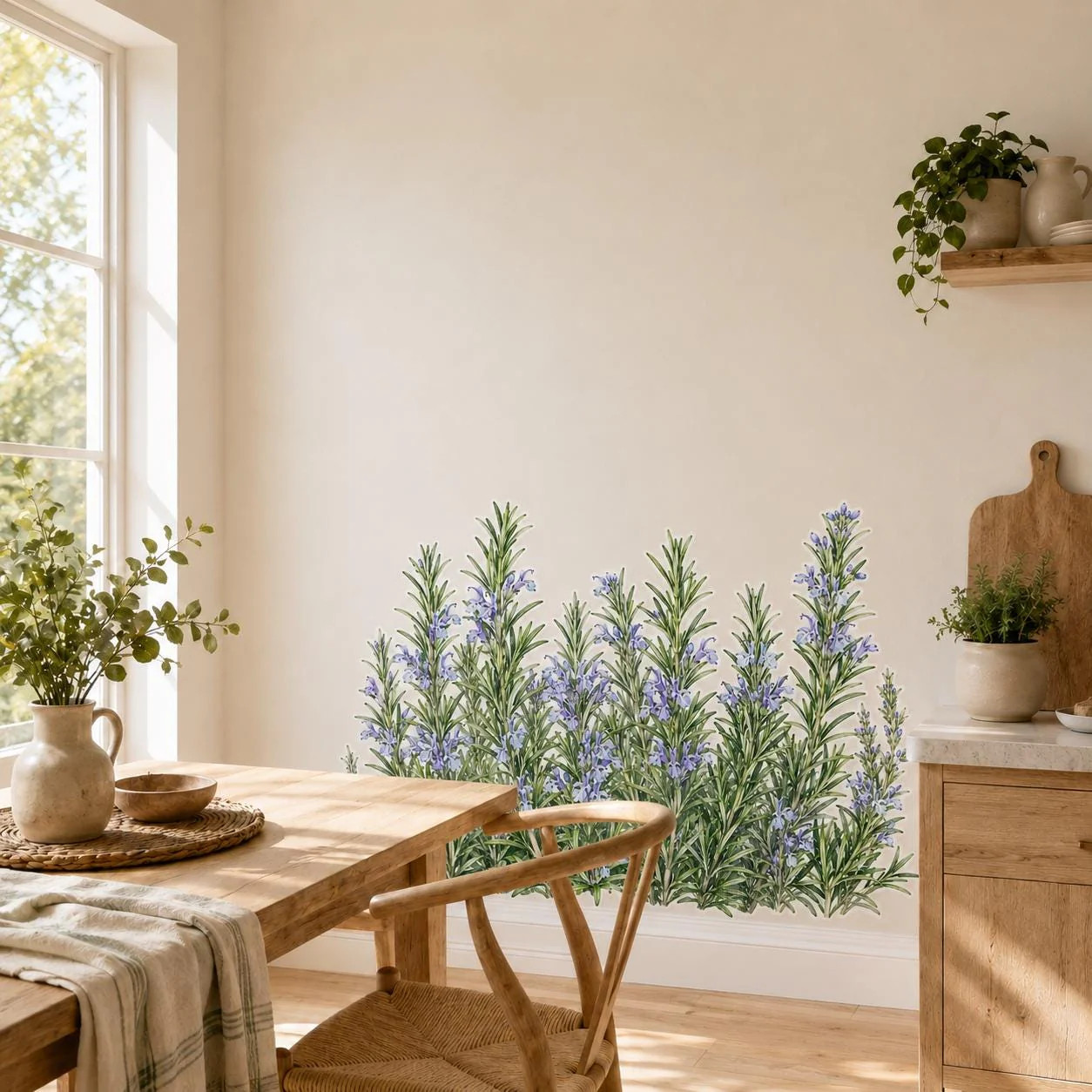 Rosemary Herb Border Wall Vinyl Decal | Watercolor Rosemary Plant Sticker