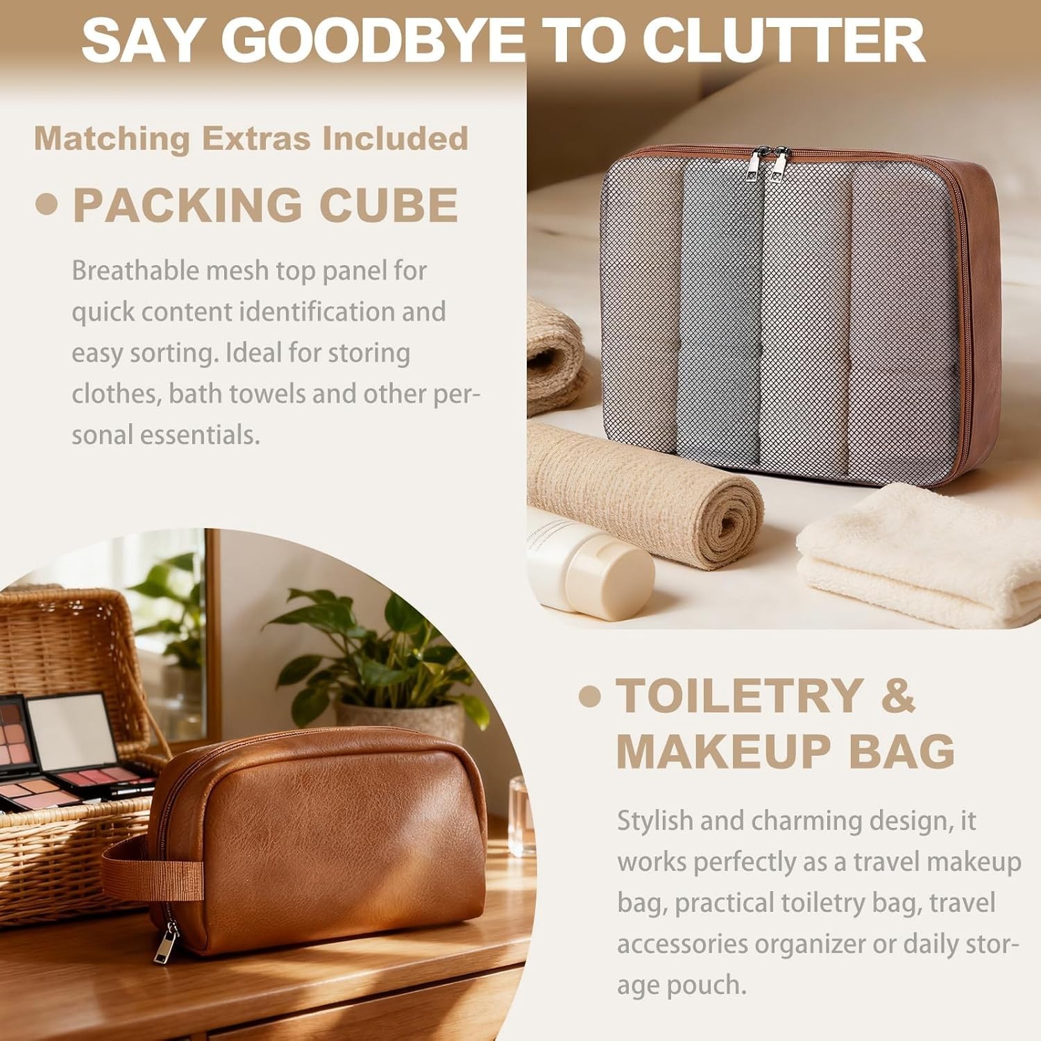 3-in-1 Leather Duffle Bag for Travel with Toiletry Bag and Shoe Compartment, …
