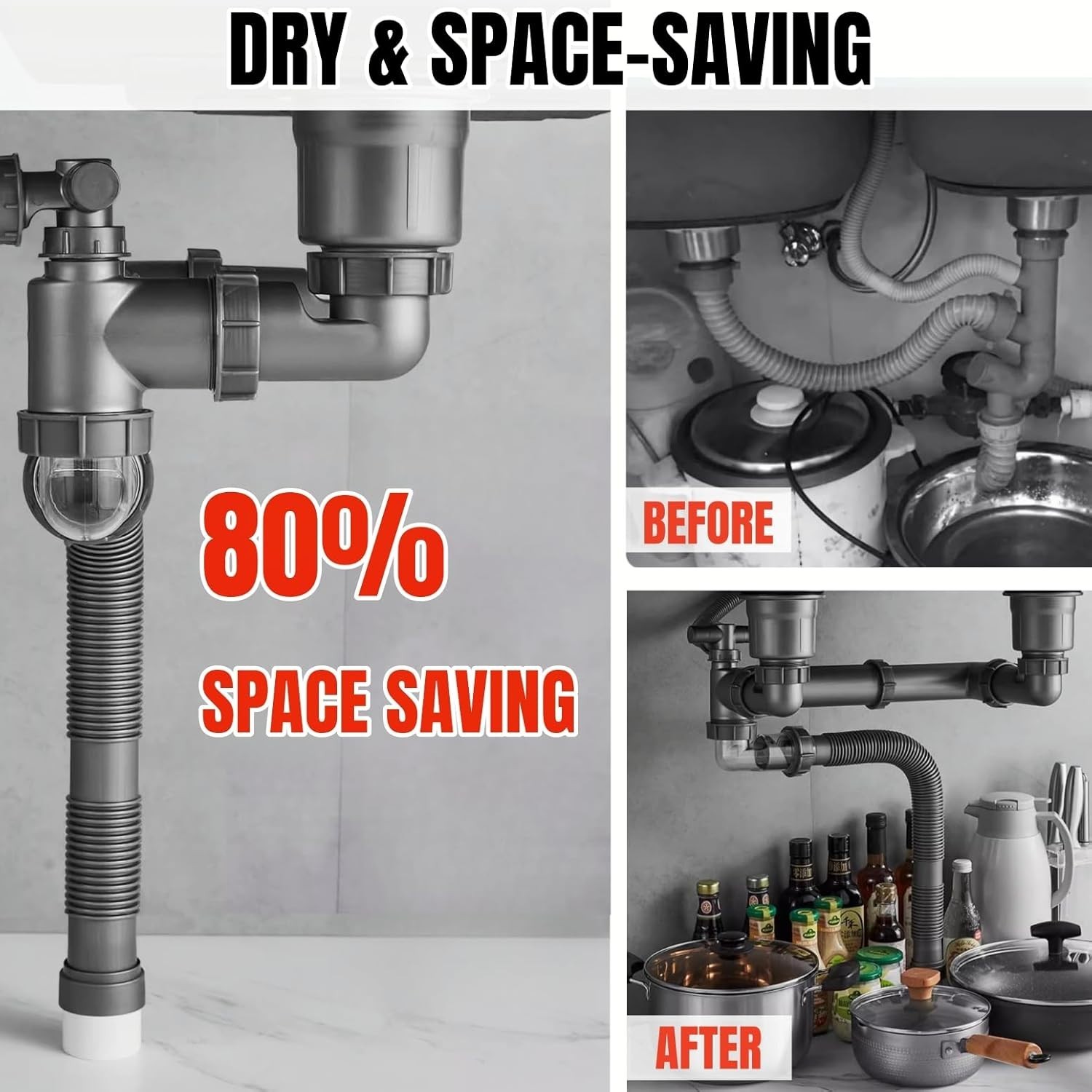 Expandable Flexible 1 1/2" or 1 1/4" Pipe kit for Double Kitchen Sink, All-In…