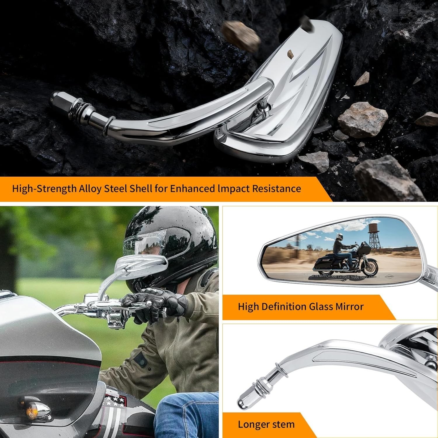 Chrome Motorcycle Side Mirror for Road King Street Electra Glide Road Glide Dyna