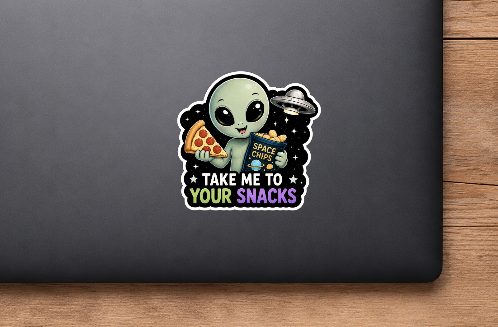 Alien Vinyl Decal Sticker UFO Space Sci Fi Laptop Window Binder Cute Set of 2
