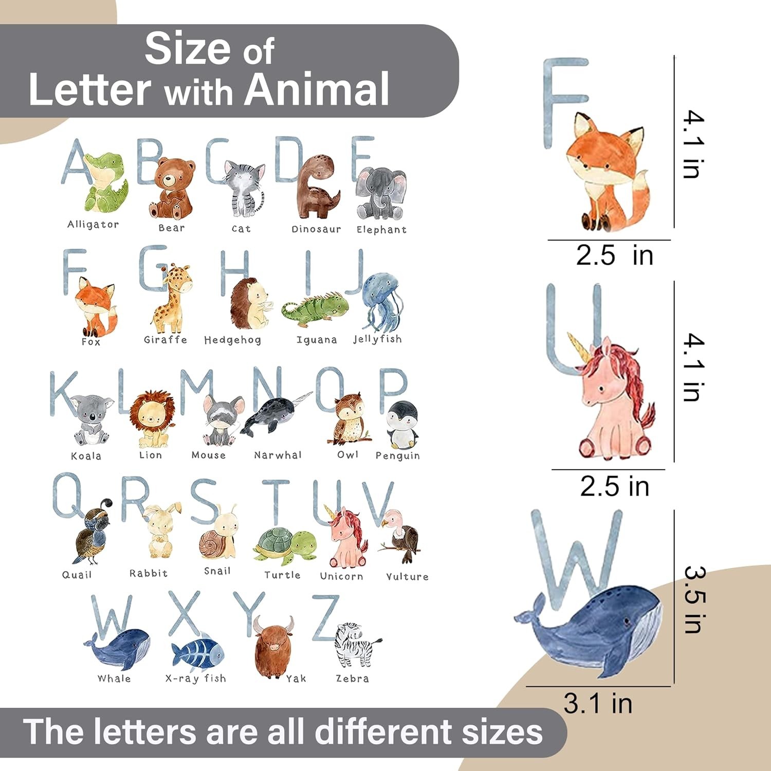 Alphabet Wall Decals for Kids Nursery Playroom Classroom Animal Letters