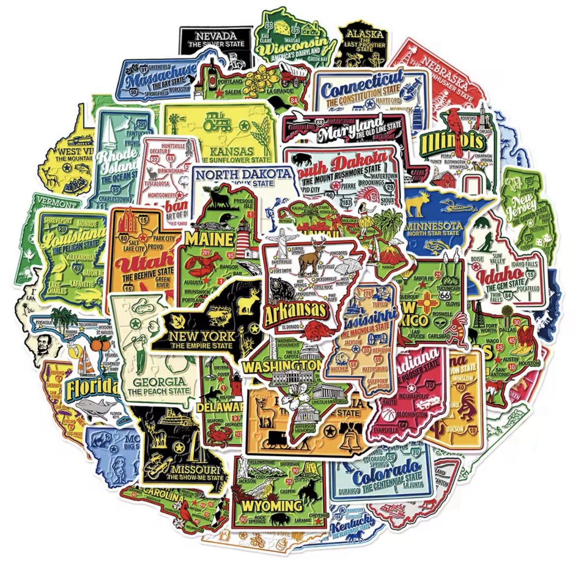 American State Style Stickers 51pc United States Of America States FREE SHIPPING