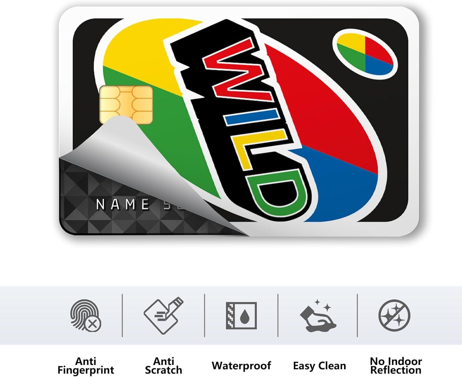 UNO Wild Card Skin (4-Pack) | Funny Game Night Sticker for Credit & Debit Card
