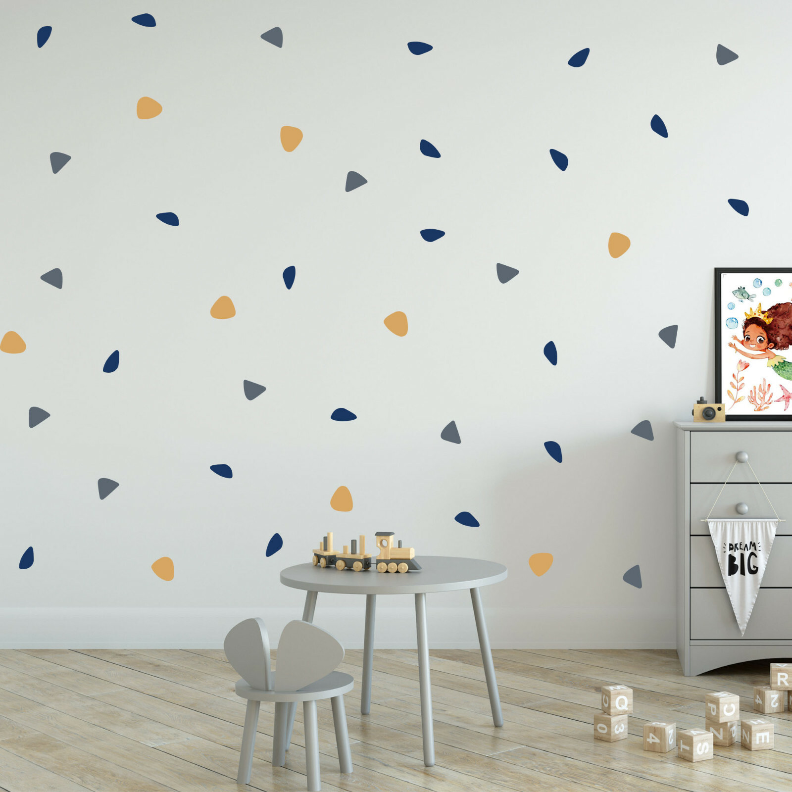 Blue Pink Circular Triangle dots Wall Fabric Decal Set Sticker Baby Room Decor