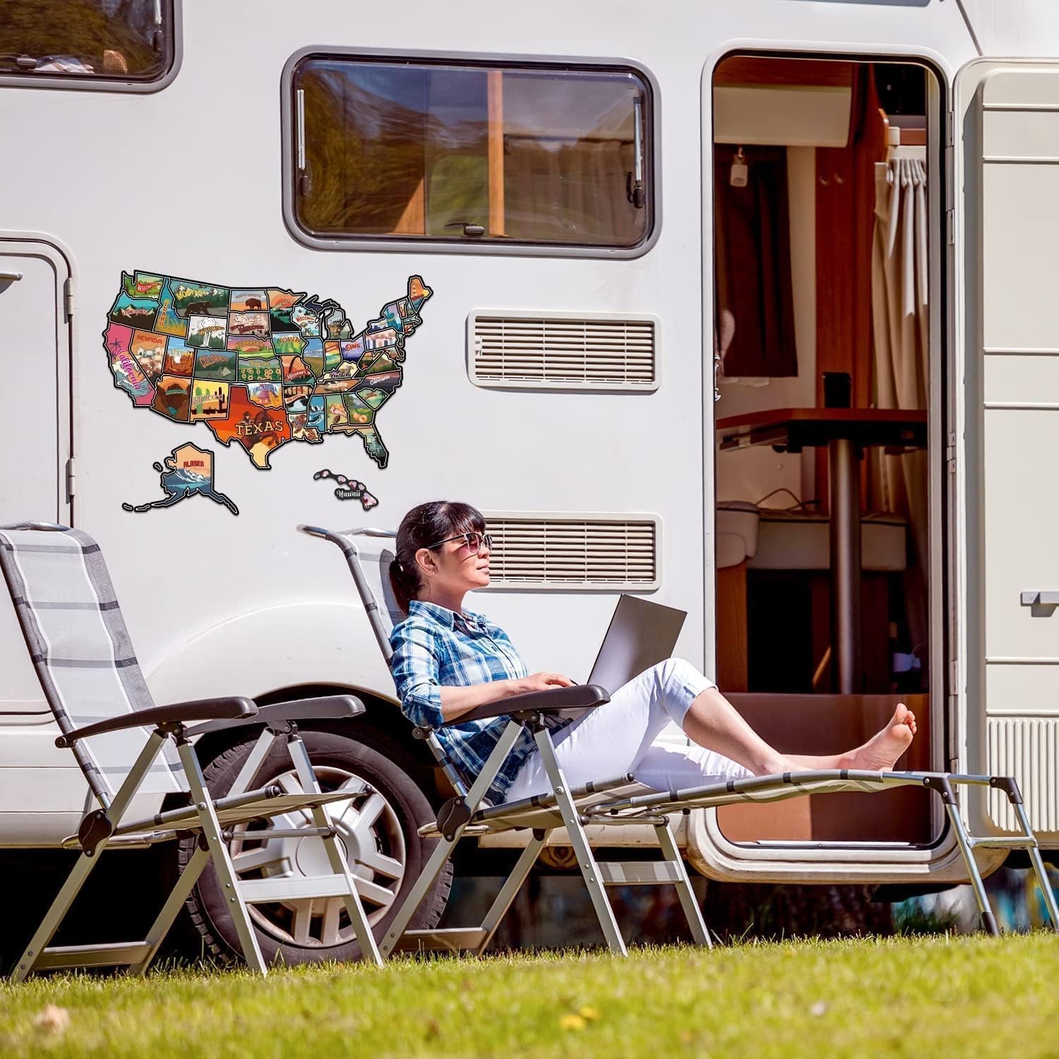 RV State Travel USA Map Sticker, United States Vinyl RV Travel Camper Trailer
