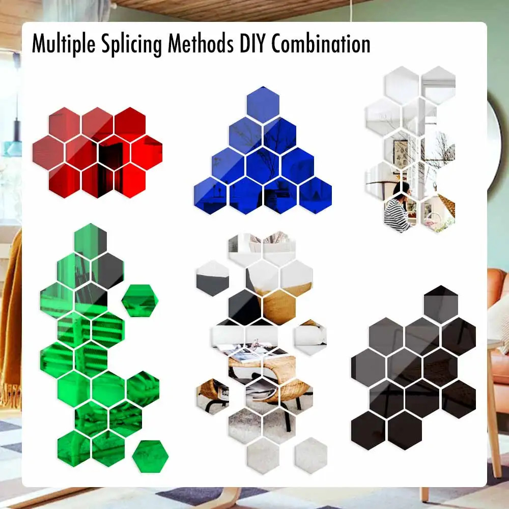 Hexagon Acrylic Mirror Wall Stickers Self Adhesive Tiles Room Home Decor Panels