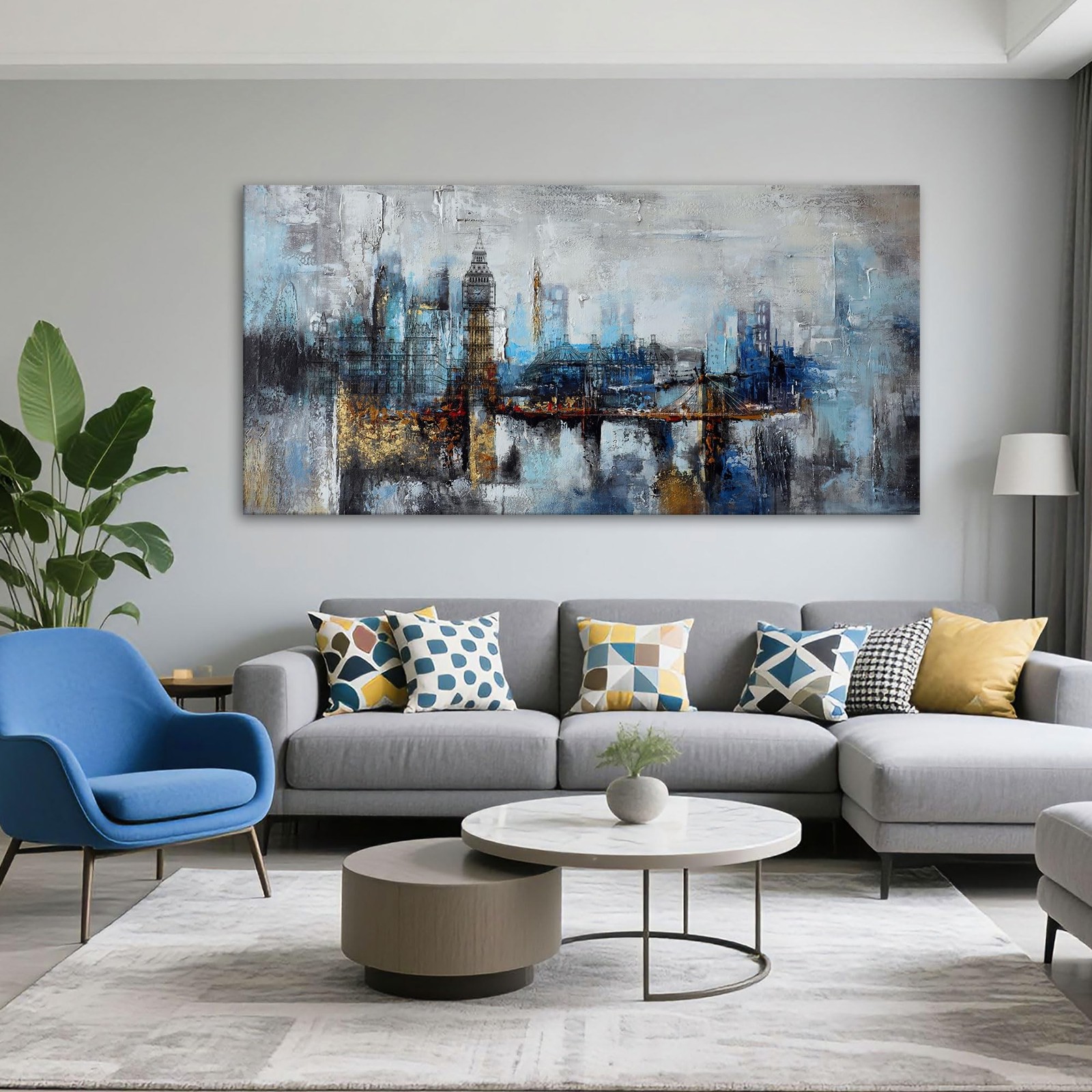 Pogusmavi Large Wall Art for Bedroom Abstract City View Canvas Art Modern Hom…