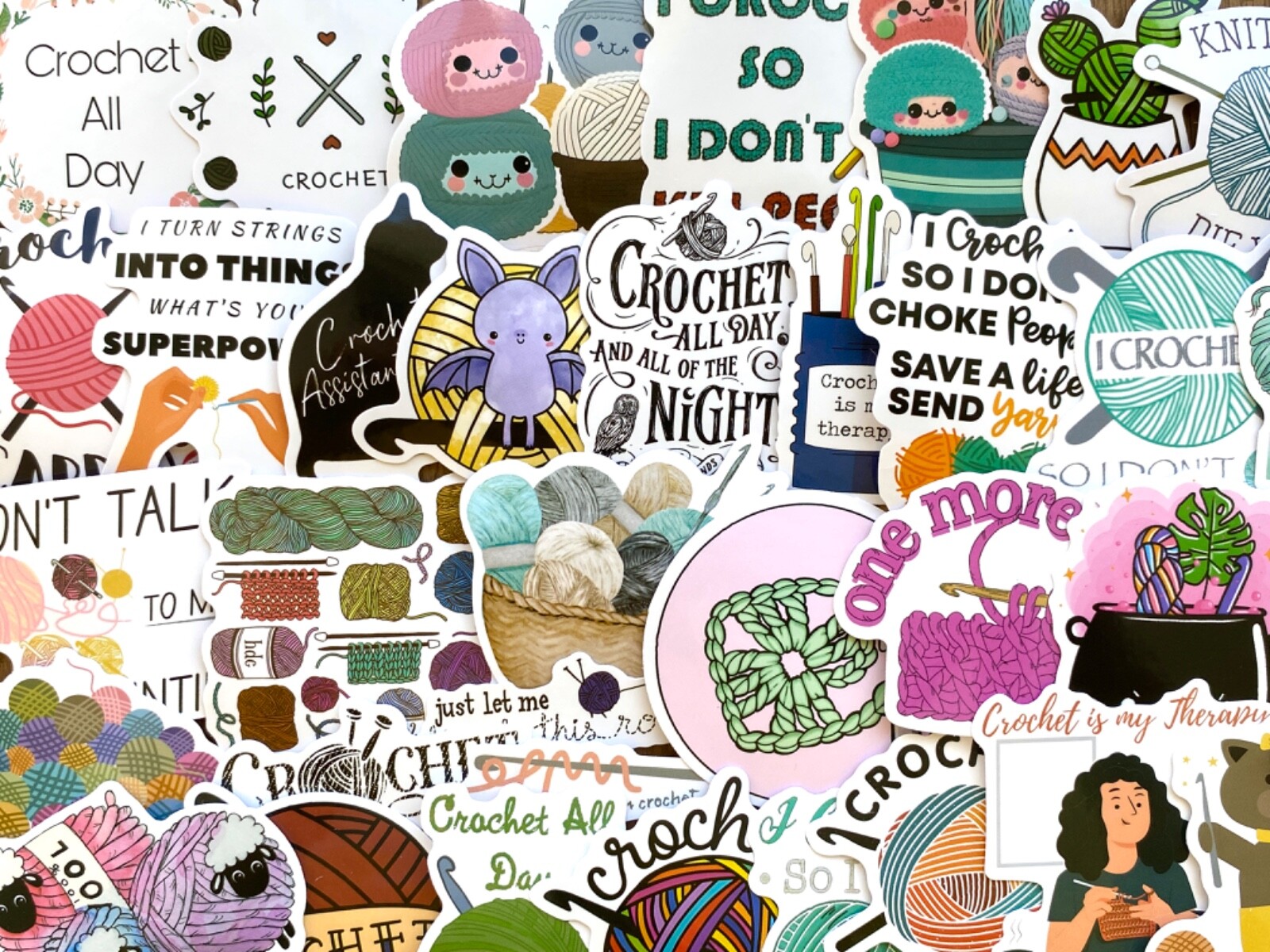 5-100 pcs Crochet Knitting Stickers, Aesthetic Stitch Pattern Car Laptop Decals