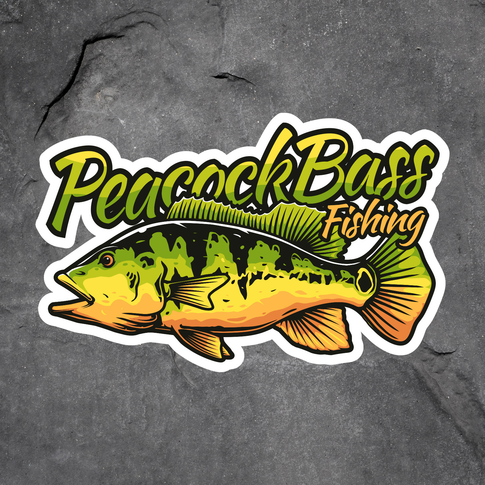 Peacock Bass Sticker Vinyl Decal Fishing Tropical Fish Yellow Green Sporty Art