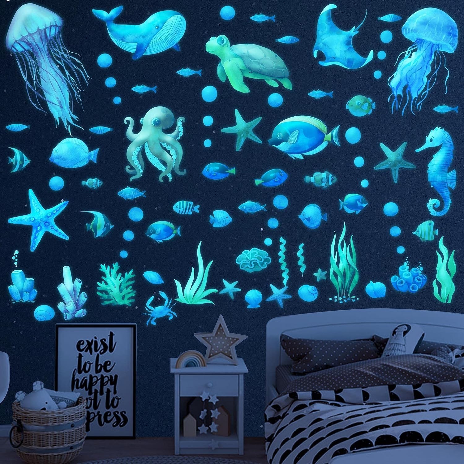 Waterproof Under The Sea Stickers – Removable Glow in The Dark Wall Art for Kids