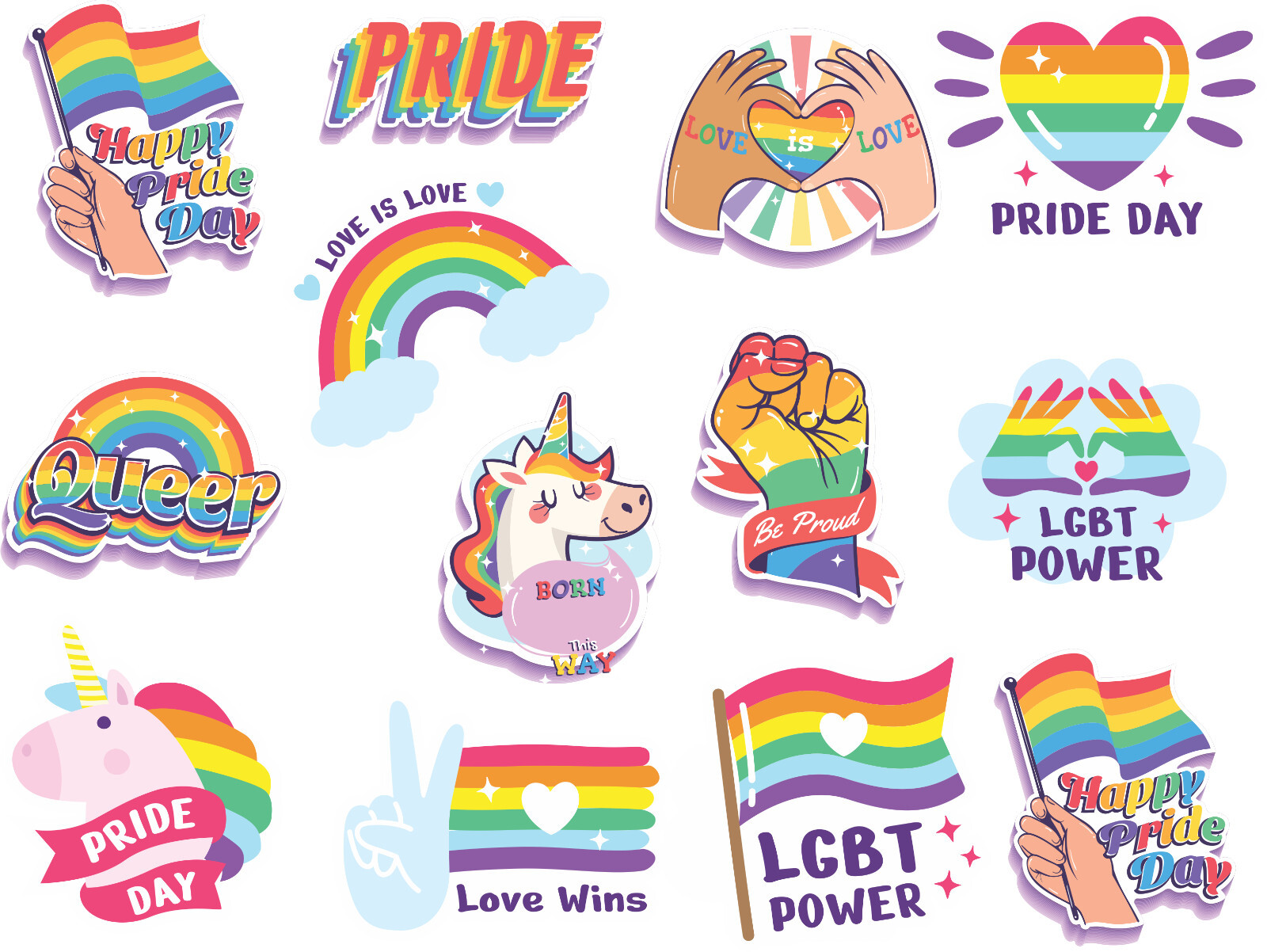 Pride Month Glossy Stickers Set – Full Sheet, Various Sizes
