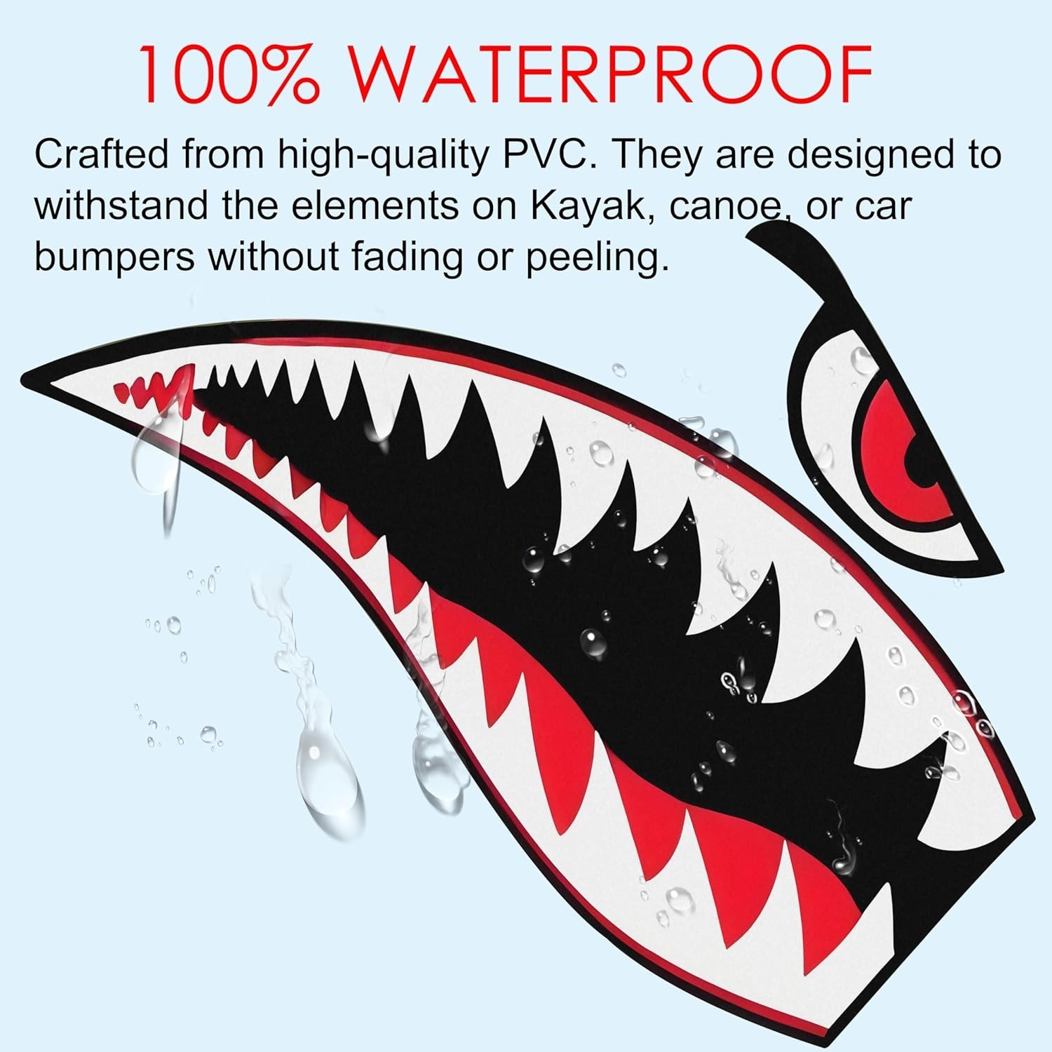 Shark Teeth Sticker， Waterproof PVC Flying Tiger Shark Mouth Decal for Kayak, Ca