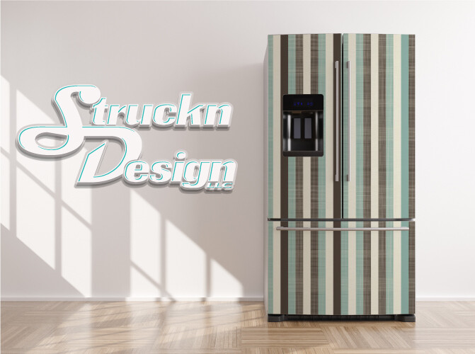 Fabric Texture Teal Beige Stripes Fridge Freezer Wrap Side Door Vinyl Decal
