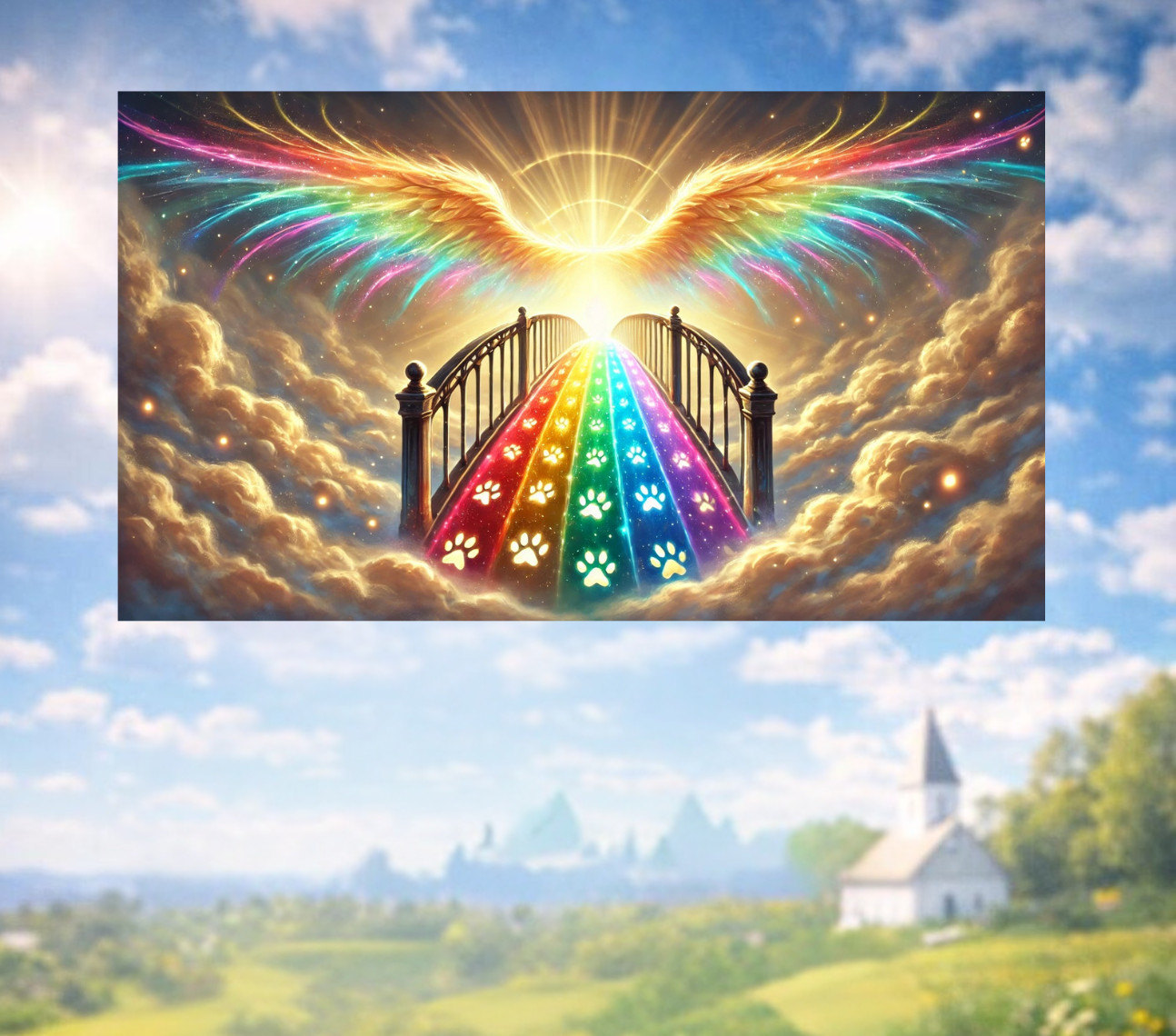 Angel Wings, Rainbow Bridge & Paw Prints WINDOW CLING Size 10.6" Vinyl