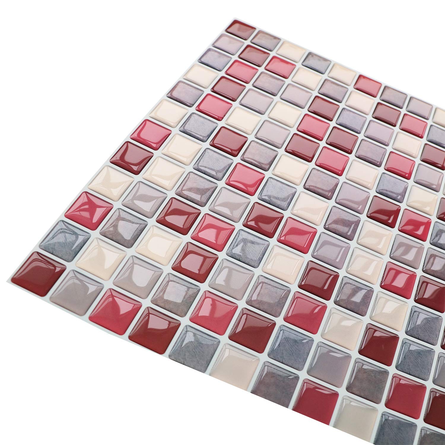 3D Mosaic Tile Sticker Removable Wallpaper Tile Red, 3D Adhesive Wall Tiles B…