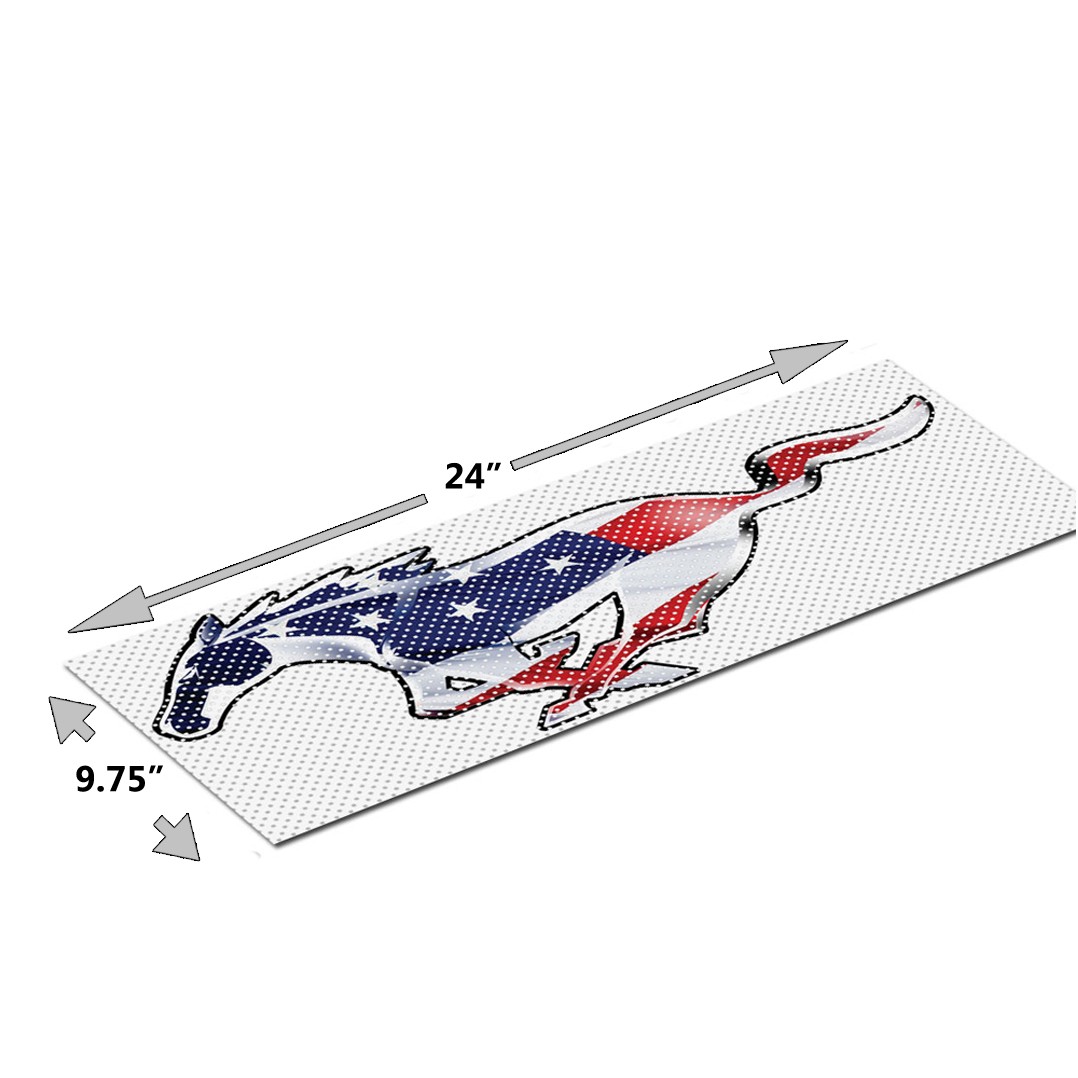 24" Mustang USA Flag 3M Perforated Unobstructed View Window Decorative Decal