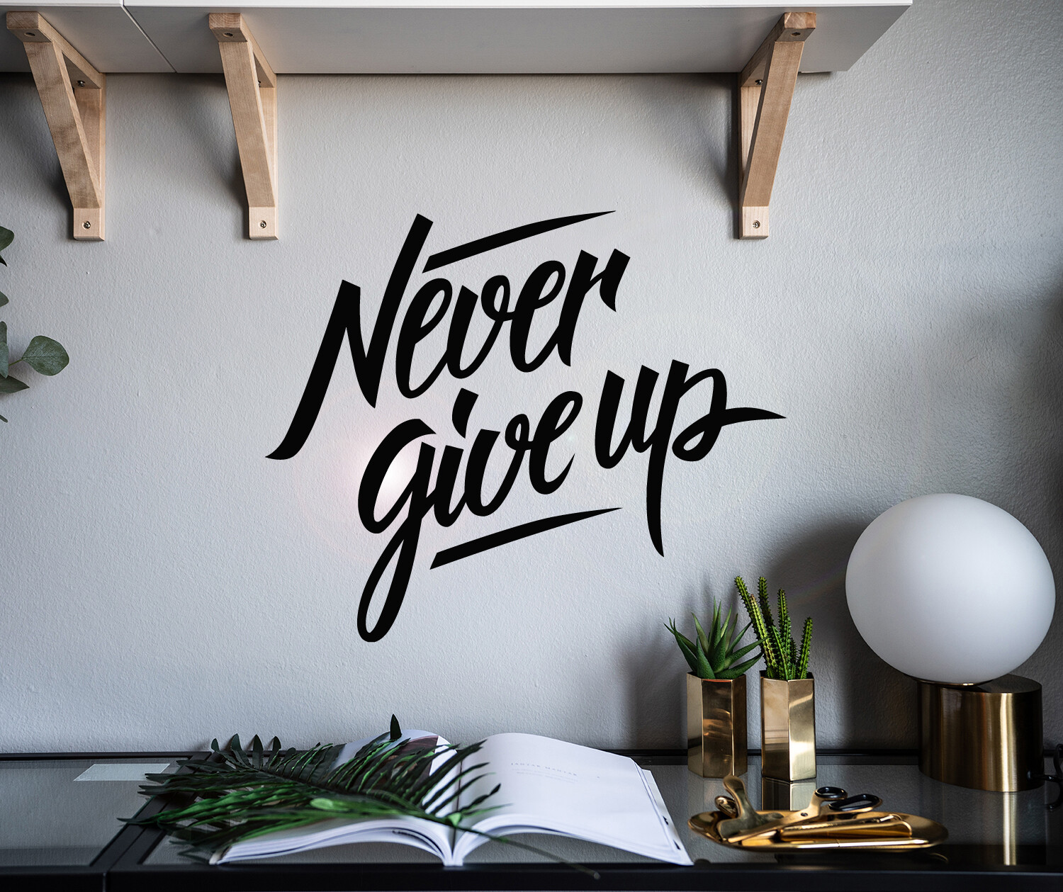 Vinyl Wall Decal Motivation Quote Never Give Up Stickers 22.5 in x 18 in gz097