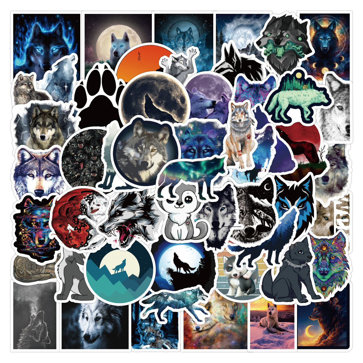 100Pcs Wolf Cartoon Sticker for Adults Teens Girls Scrapbooking Water Bottles