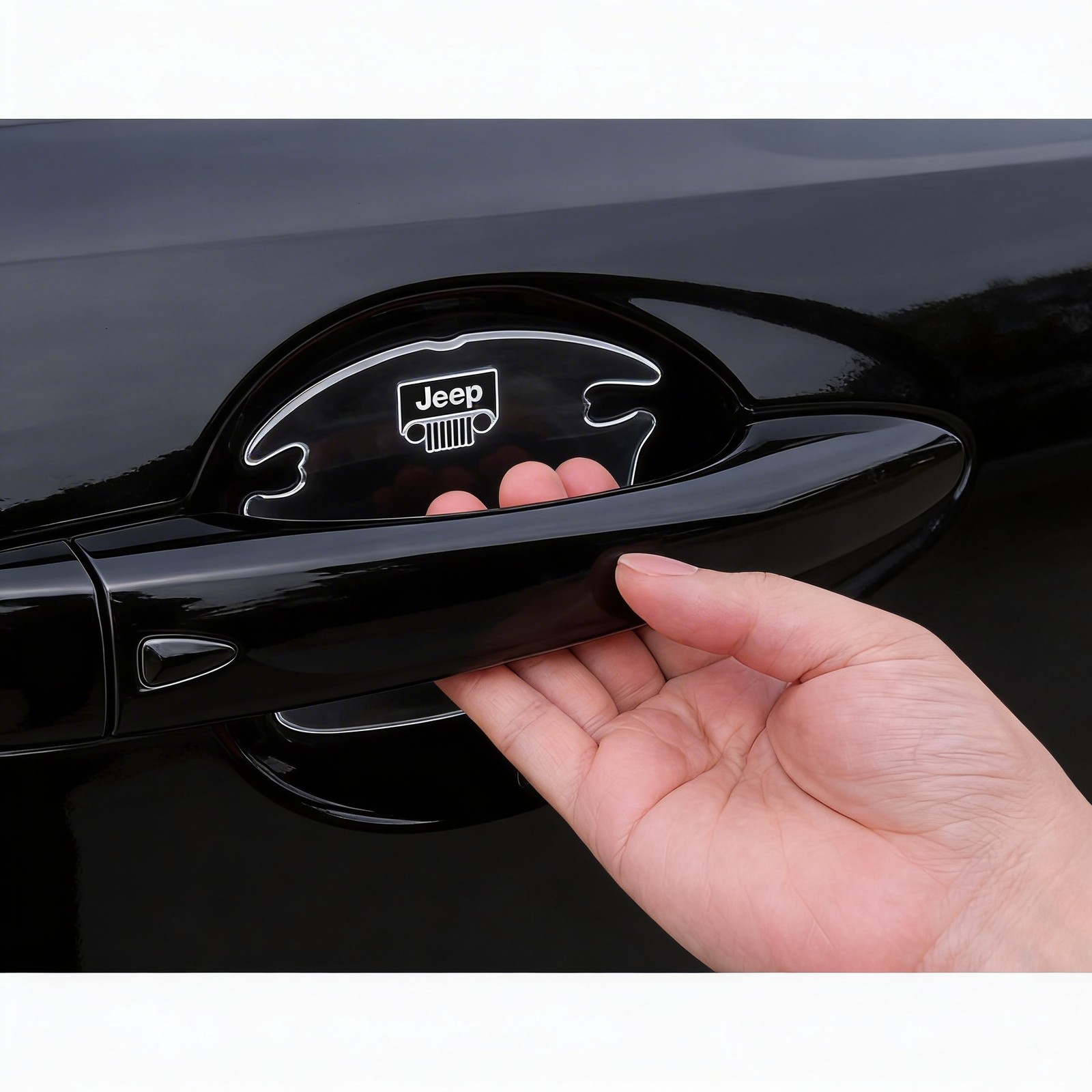 Jeep Grill Logo Universal Car Door Handle Cup Protector Clear Decal Sticker