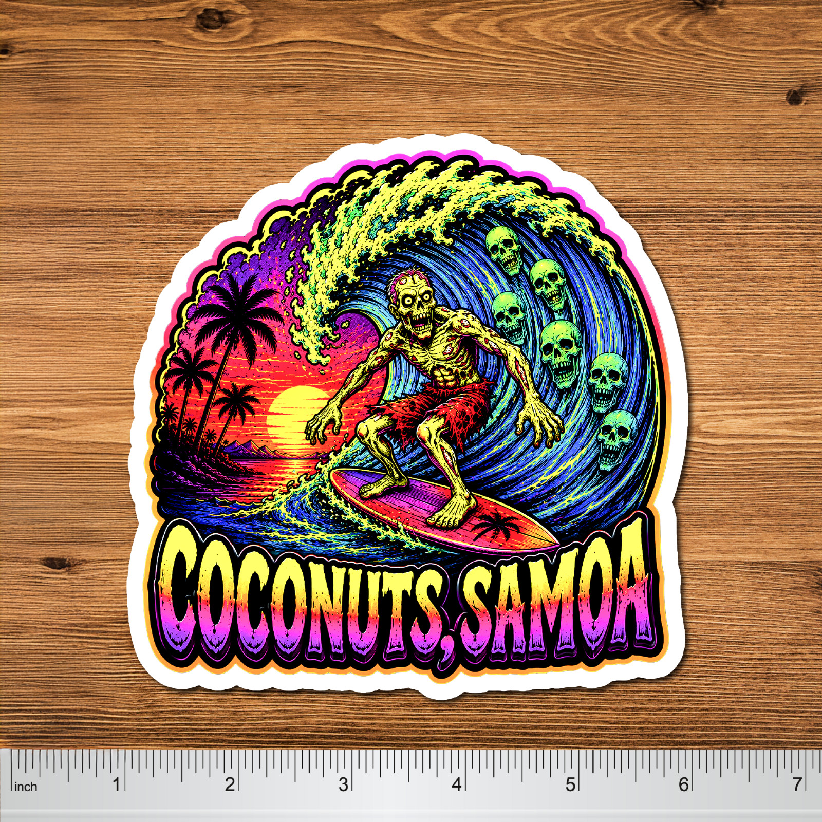 Surfing Sticker Coconut Samoa 5" 2 Pack Waterproof Die Cut Glossy Vinyl Decal