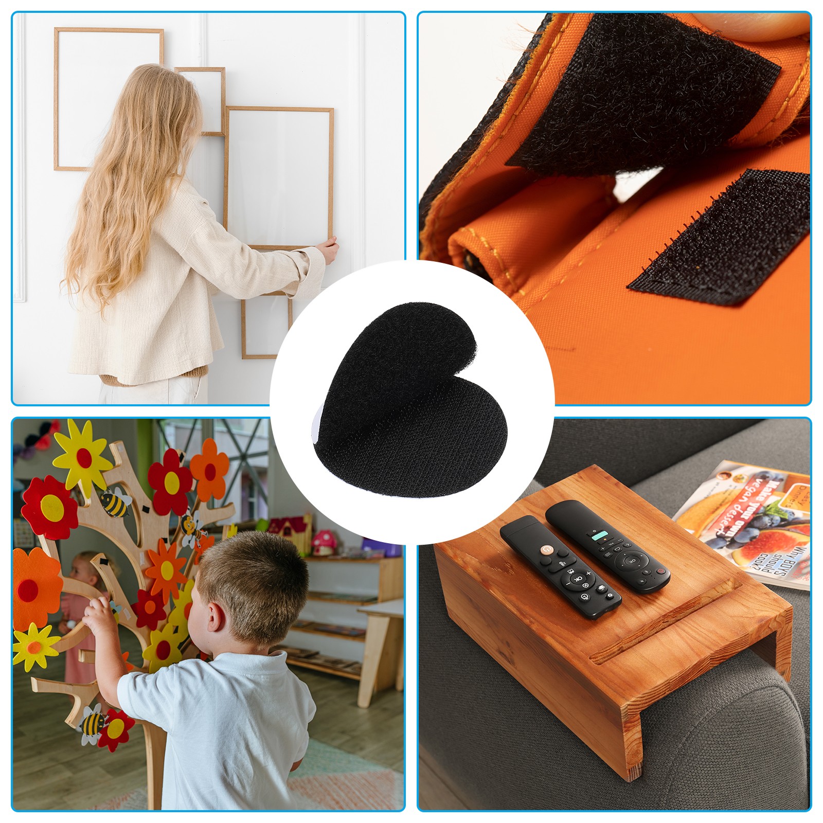 2.4 Inches Hook and Loop Dots 16 Sets Circle Self Adhesive Tape Black