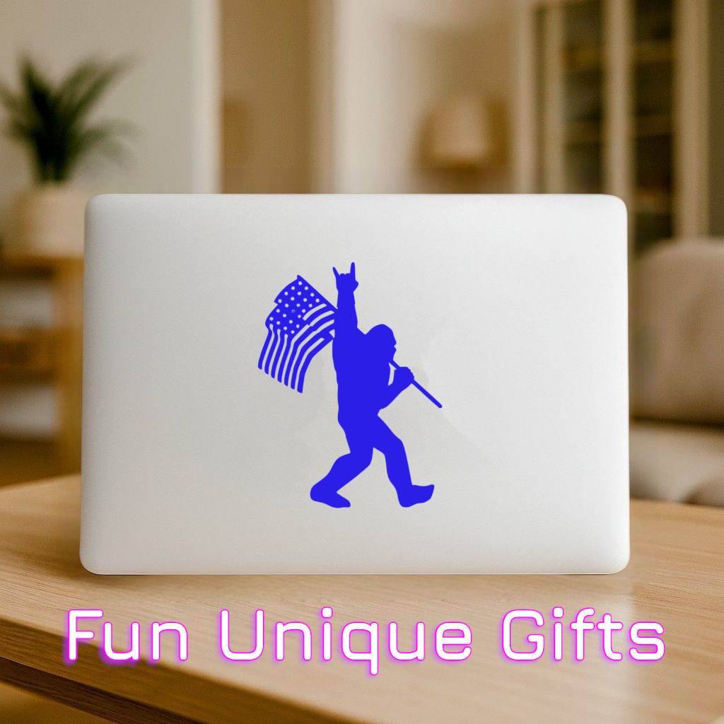 Big foot with FlagVinyl Decal Sticker -Multiple Colors & Sizes- SHIPS FREE!
