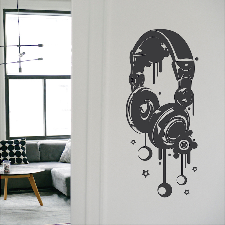Headphones Wall Decal, Music Wall Vinyl, Coo Modern Headphone Wall Stickers, a23