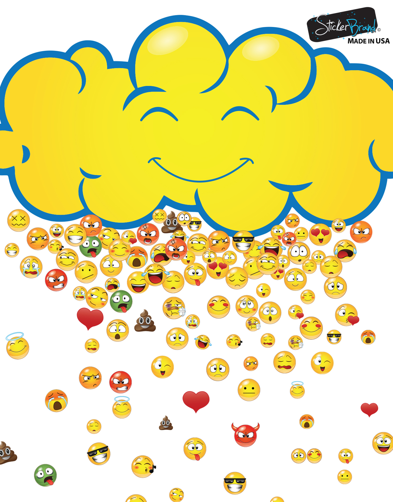 Happy Cloud Raining 200 Smiling Faces Graphic Decal #6093