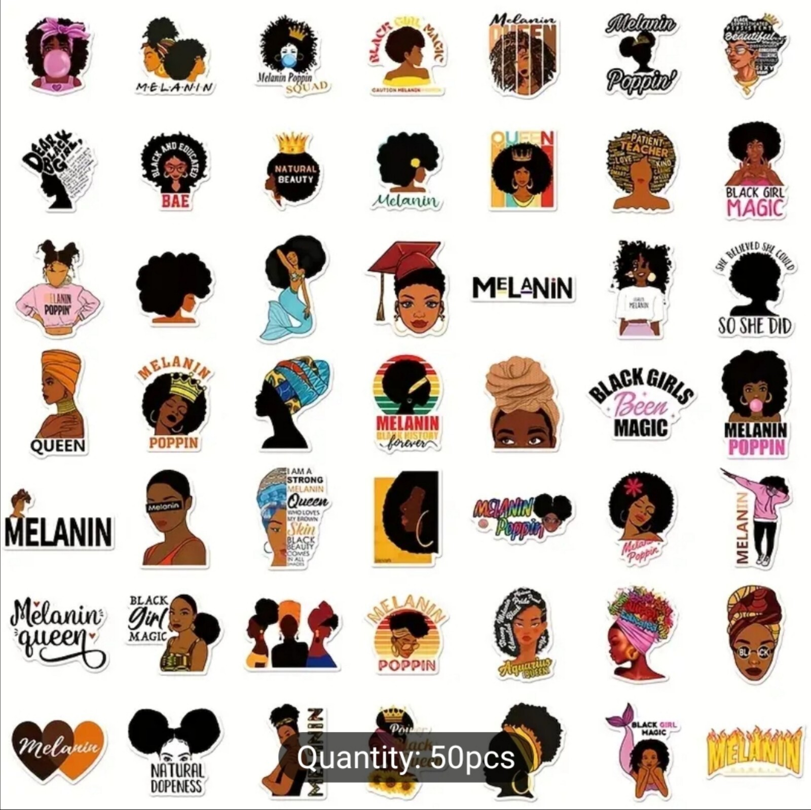 20 PCS Melanin Poppin' Black Girls Women of Color Stickers BRAND NEW