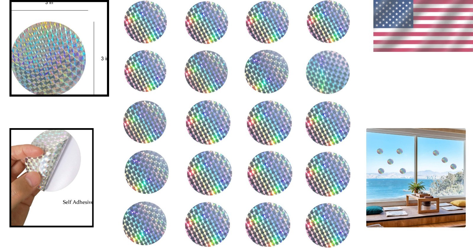 20 Pieces Self-Adhesive Bird Strike Decals – Holographic Window Protection
