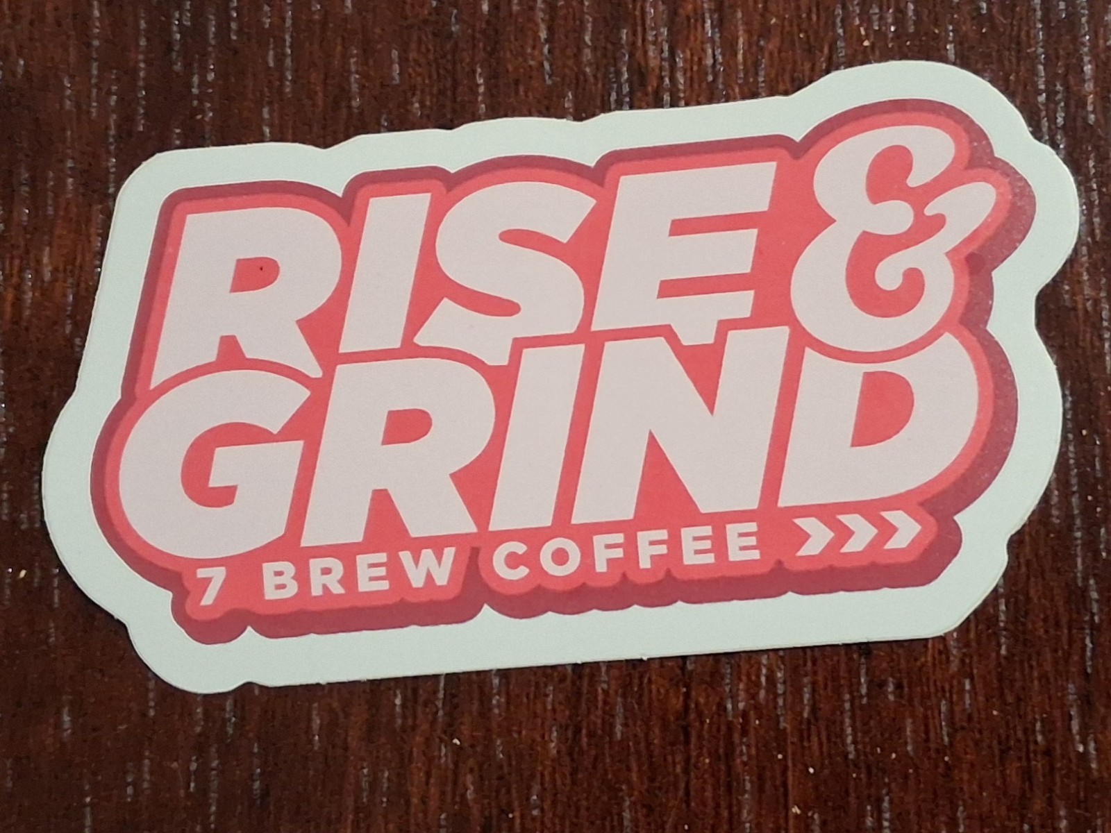 7 Brew Coffee Rise and Grind Sticker Pink Retro