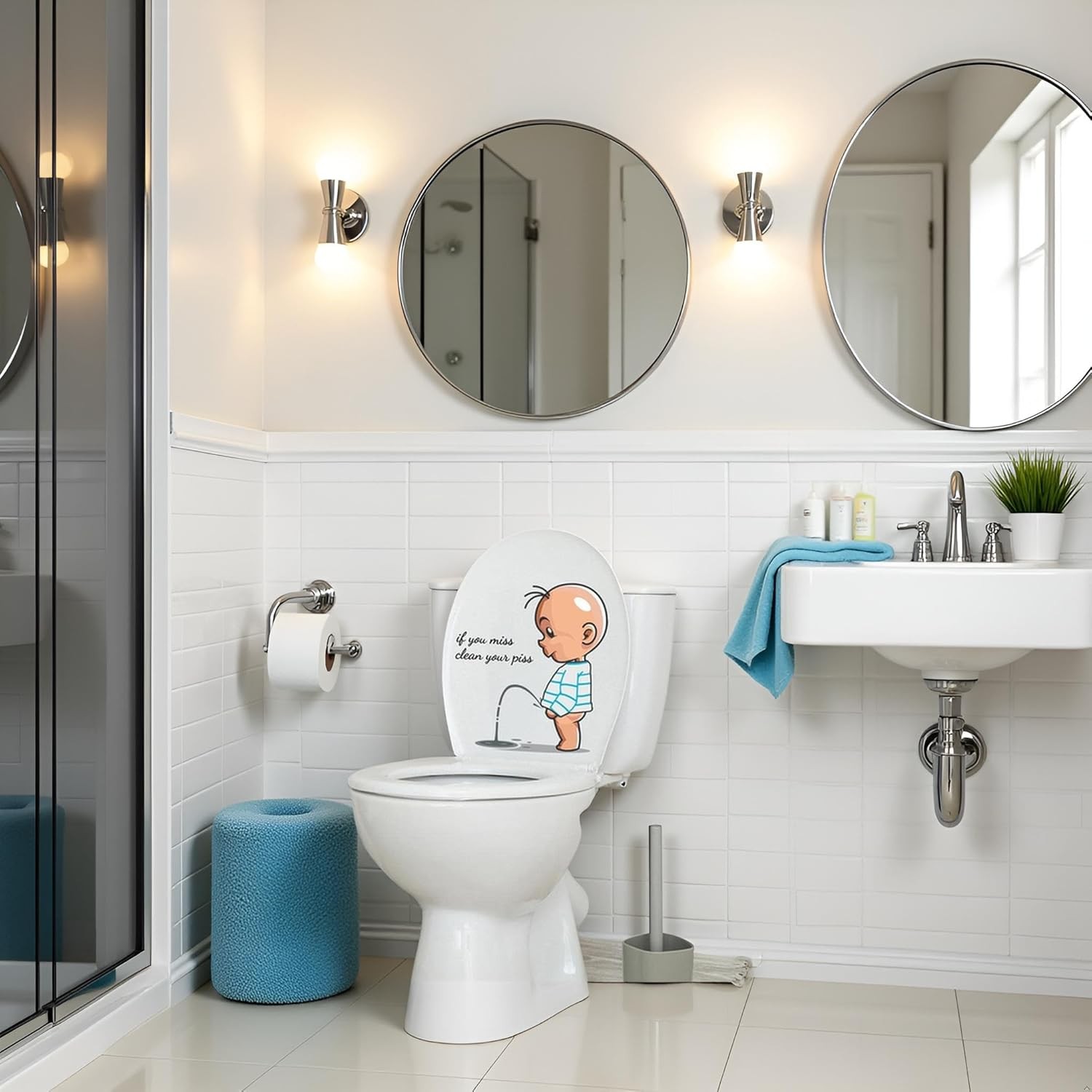 If You Miss,Clean Your Piss Toilet Sticker, Funny Seat Sticker Bathroom Wall Dec