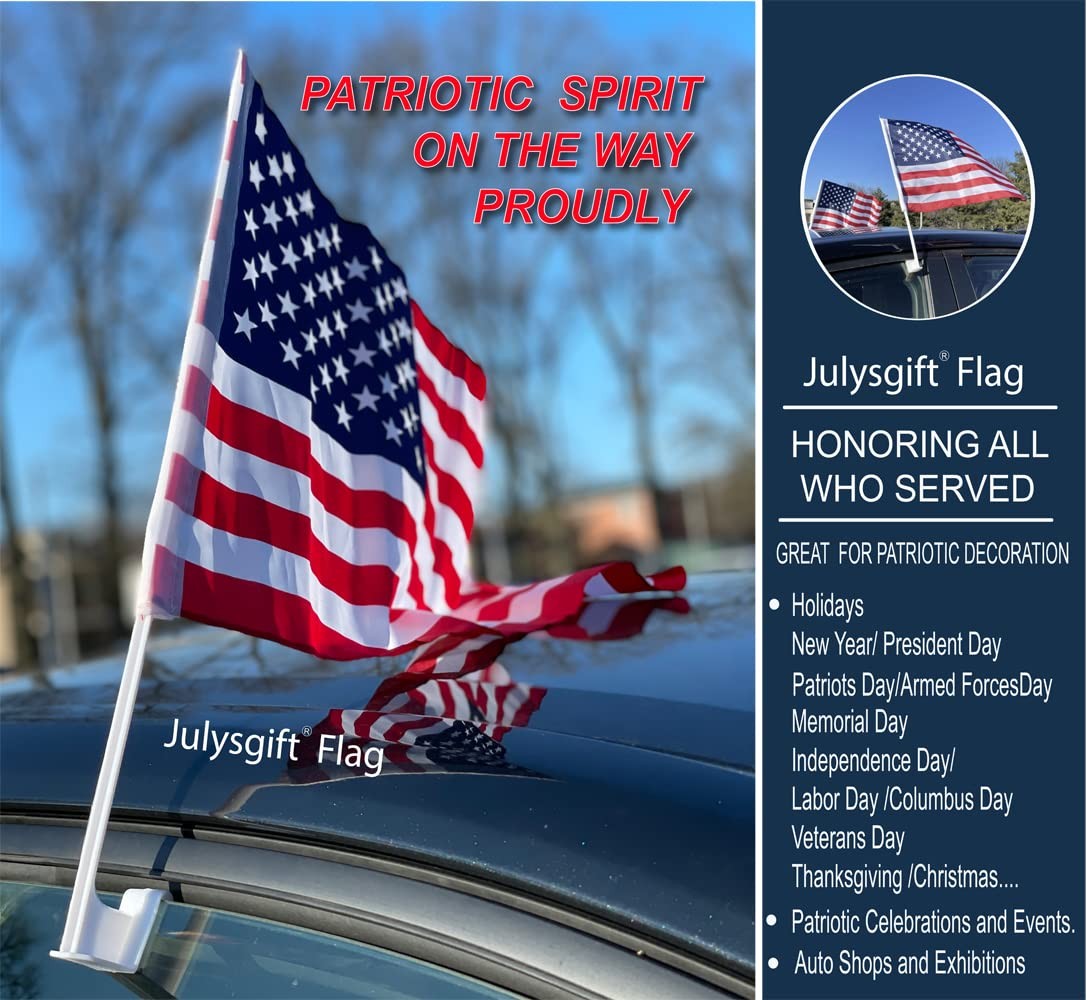 Pack of 2 US American Car Flag with Window Clip 17" x 12"