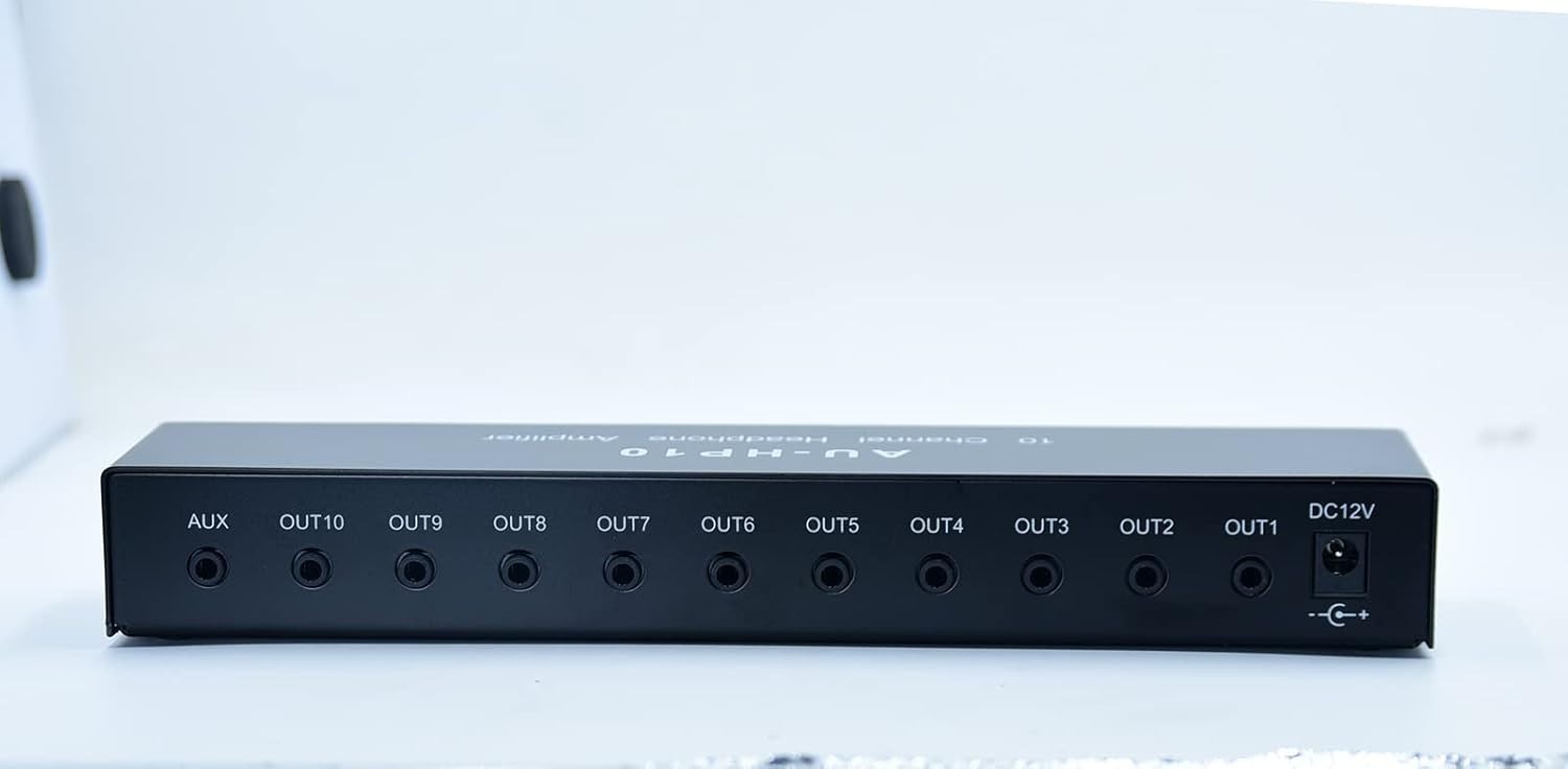 3.5mm Headphone Amplifier Splitter – 10 Channel Stereo Audio Amp with Power Adap