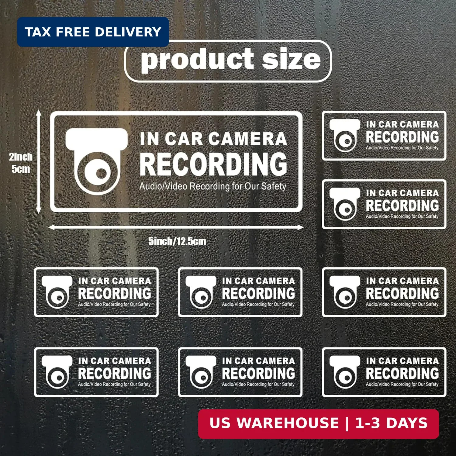 in Car Camera Recording Sticker, 2"x 5" Video Surveillance Sign Vehicle Decals,