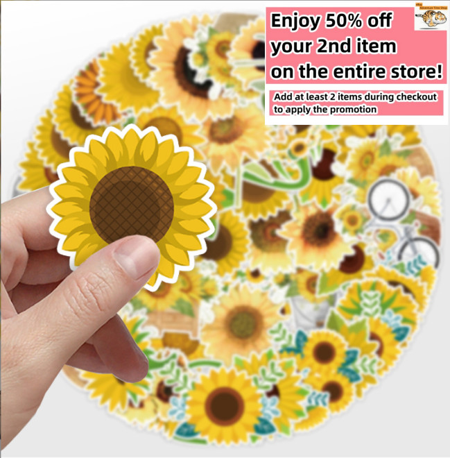 50Pcs Stickers Yellow Sunflower Laptop Luggage Phone Car Graffiti Fridge Vinyl